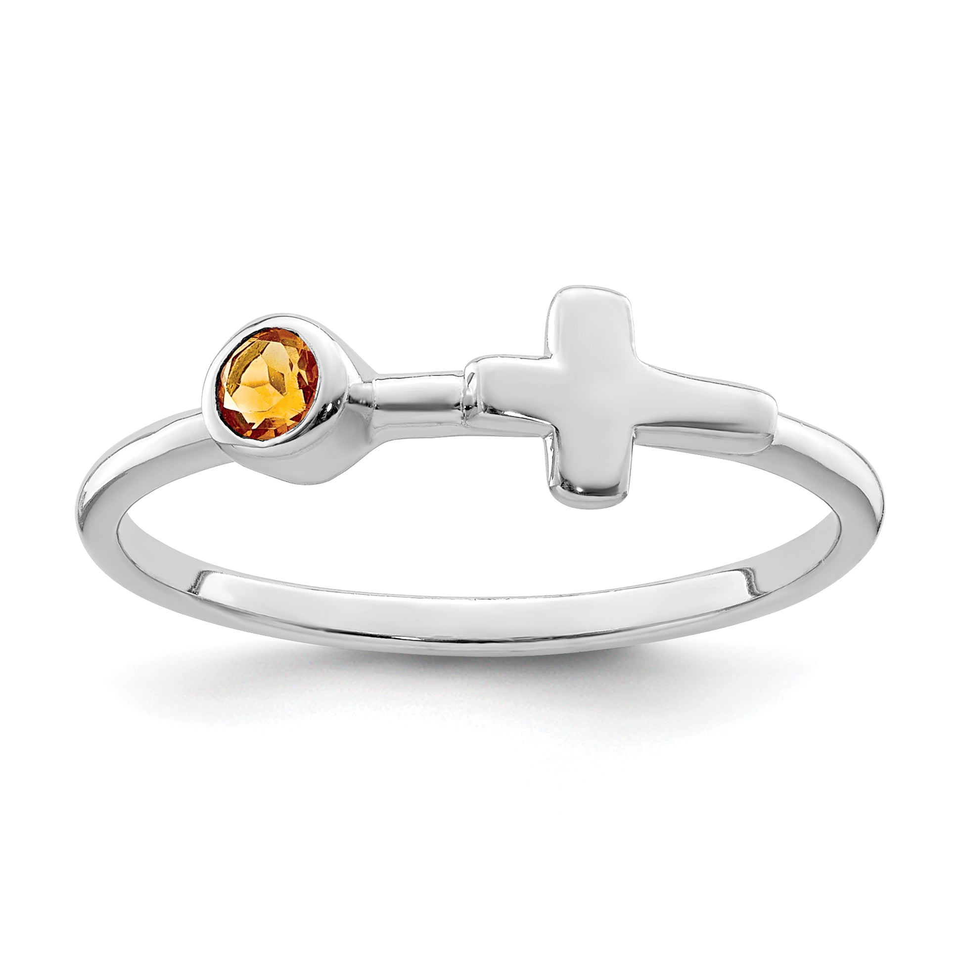 Sterling Silver Rhodium-plated Polished Cross Citrine Ring Main image
