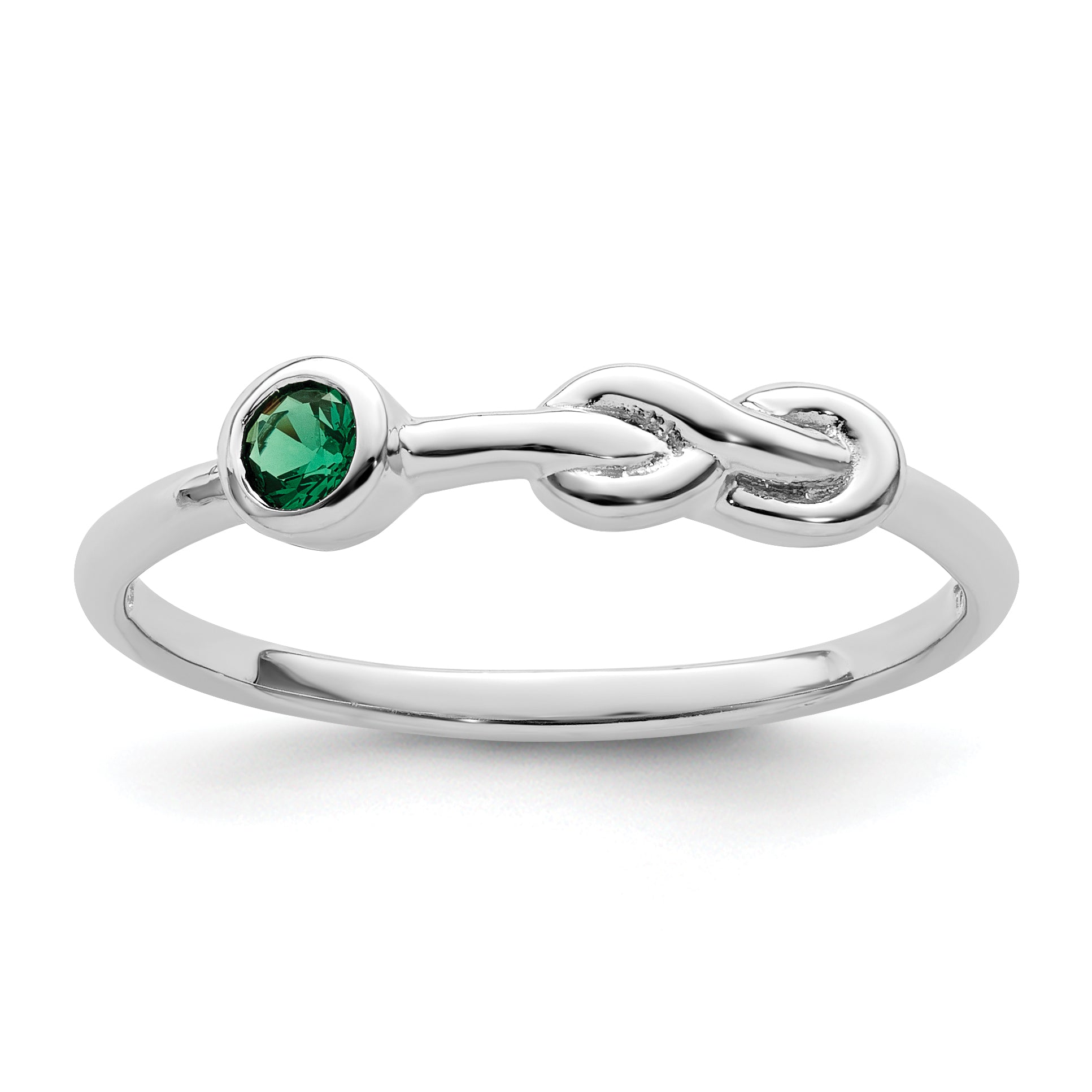 Sterling Silver Rhodium-plated Polished Infinity Lab Created Emerald Ring Main image
