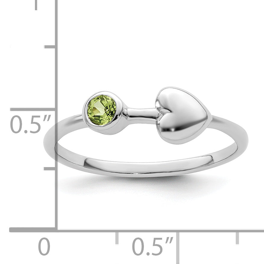 Sterling Silver Rhodium-Plated Polished Heart Peridot Ring Secondary image