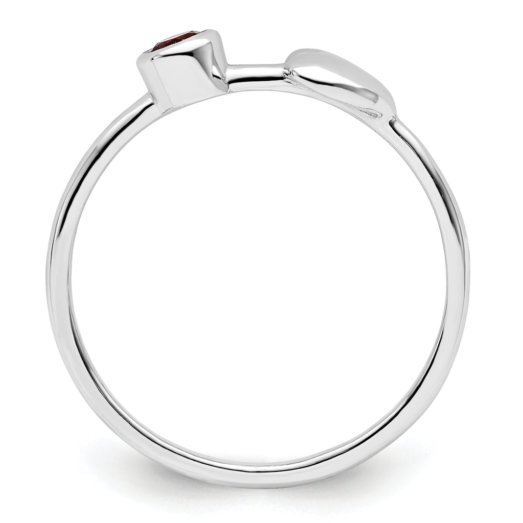 Sterling Silver Rhodium-plated Polished Heart Garnet Ring