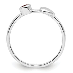 Sterling Silver Rhodium-plated Polished Heart Garnet Ring