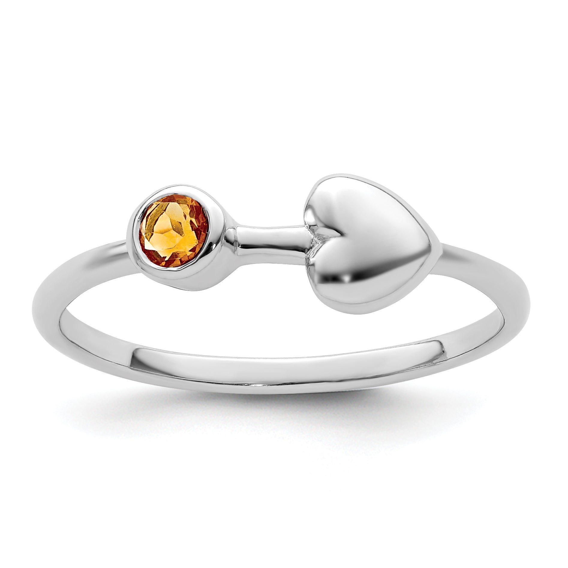 Sterling Silver Rhodium-plated Polished Heart Citrine Ring Main image