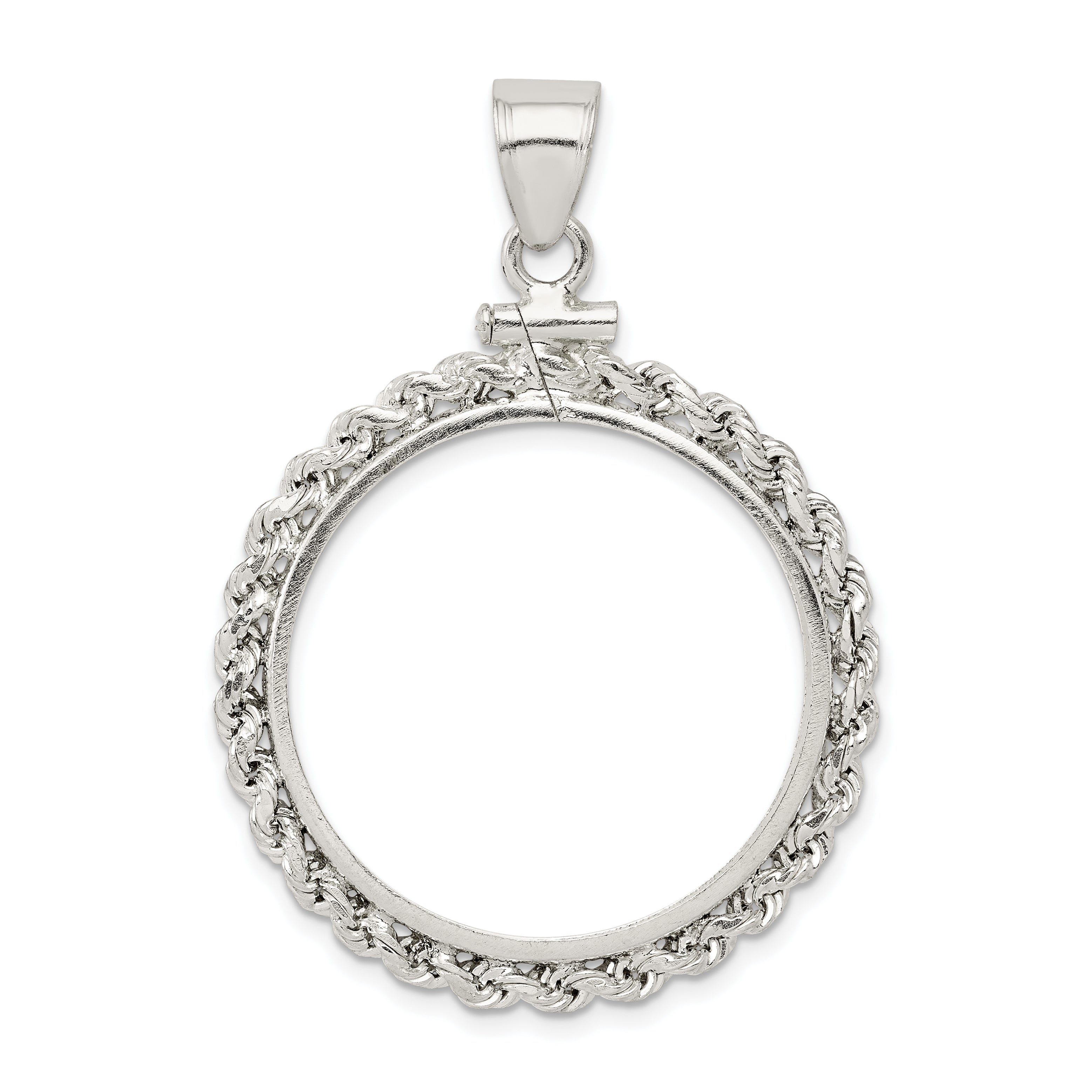 Wideband Distinguished Coin Jewelry Sterling Silver Polished Rope 26.4 x 1.8mm Susan B. Anthony Screw Top Coin Bezel Pendant Main image