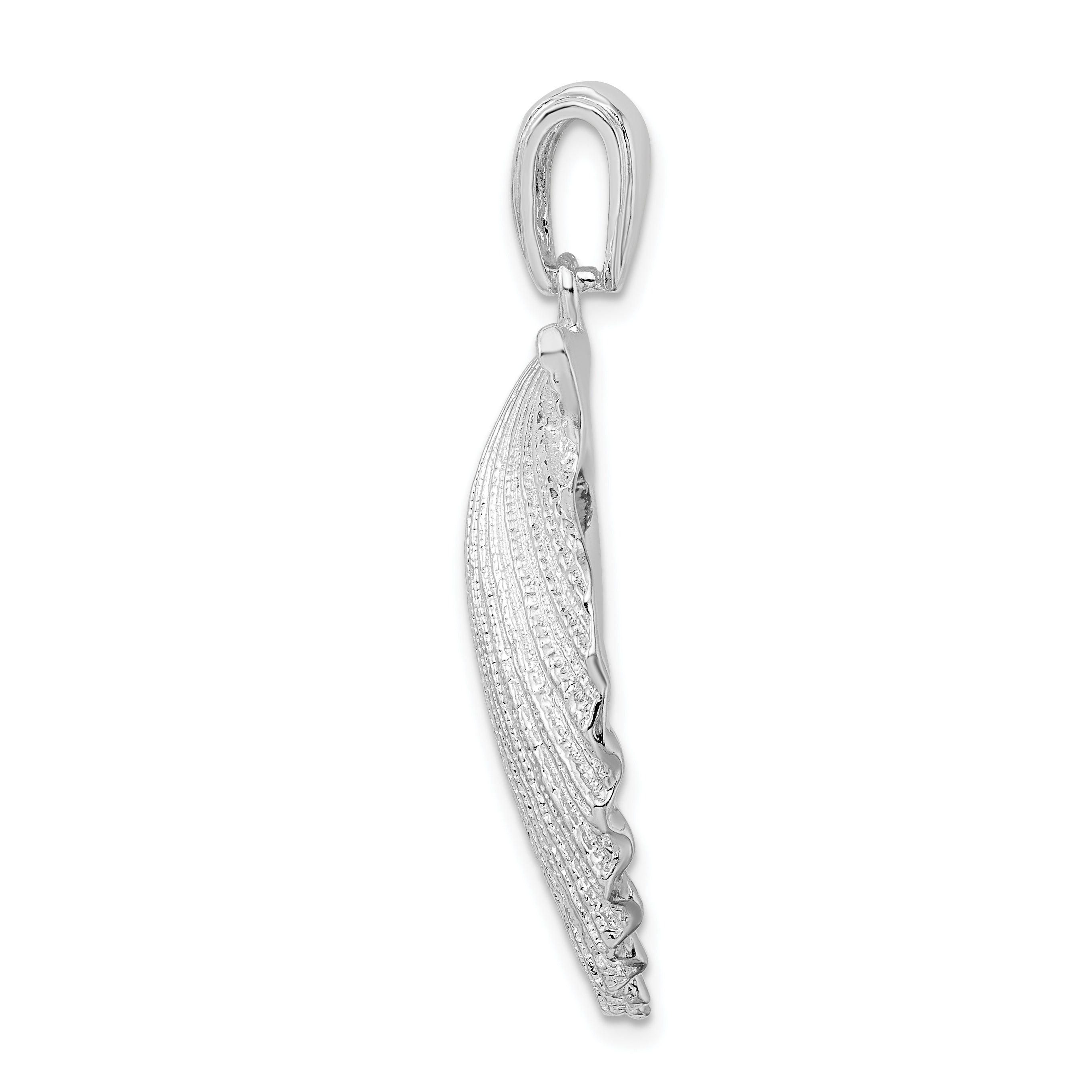 De-Ani Sterling Silver Rhodium-Plated Polished and Textured Shell Pendant Secondary image