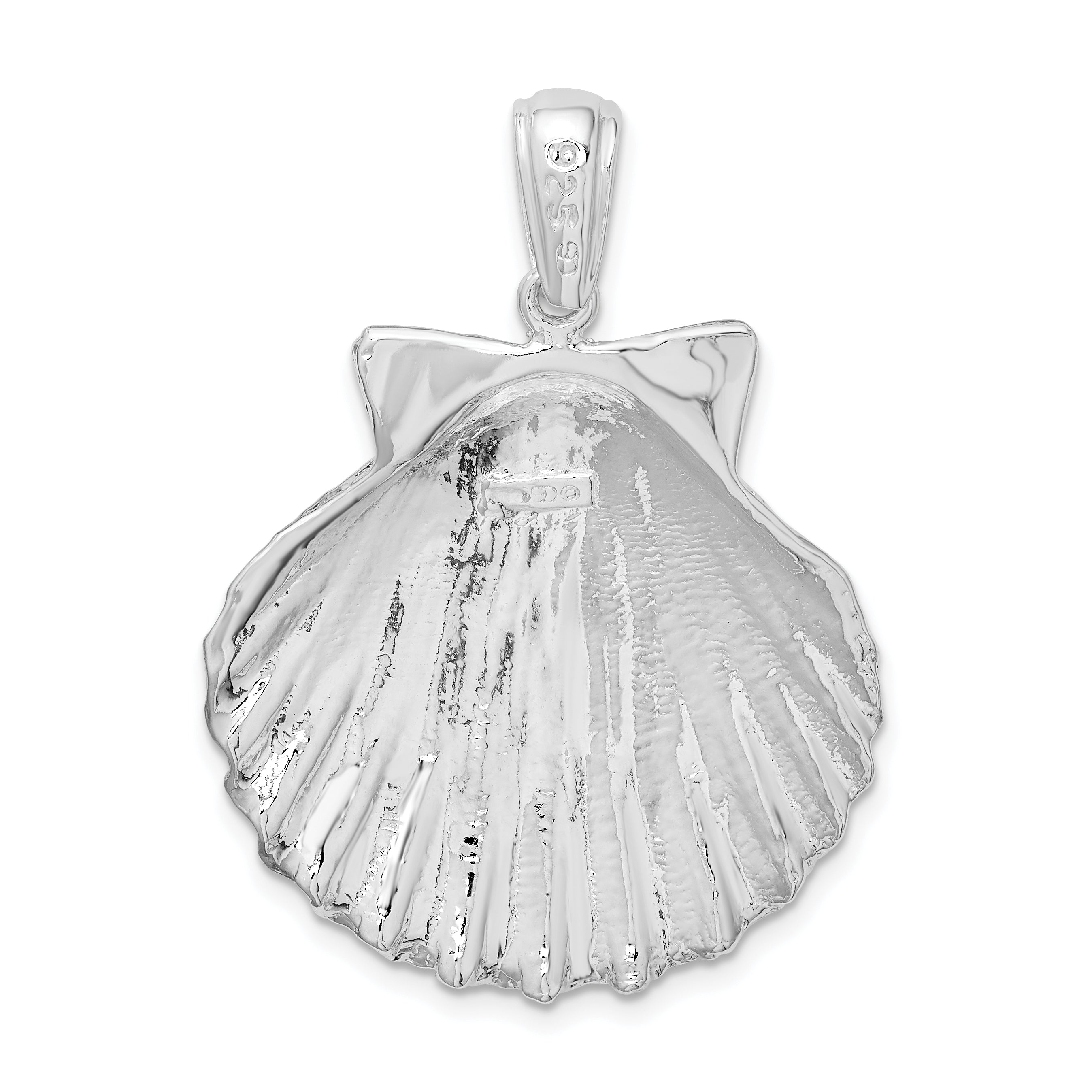 De-Ani Sterling Silver Rhodium-Plated Polished and Textured Shell Pendant