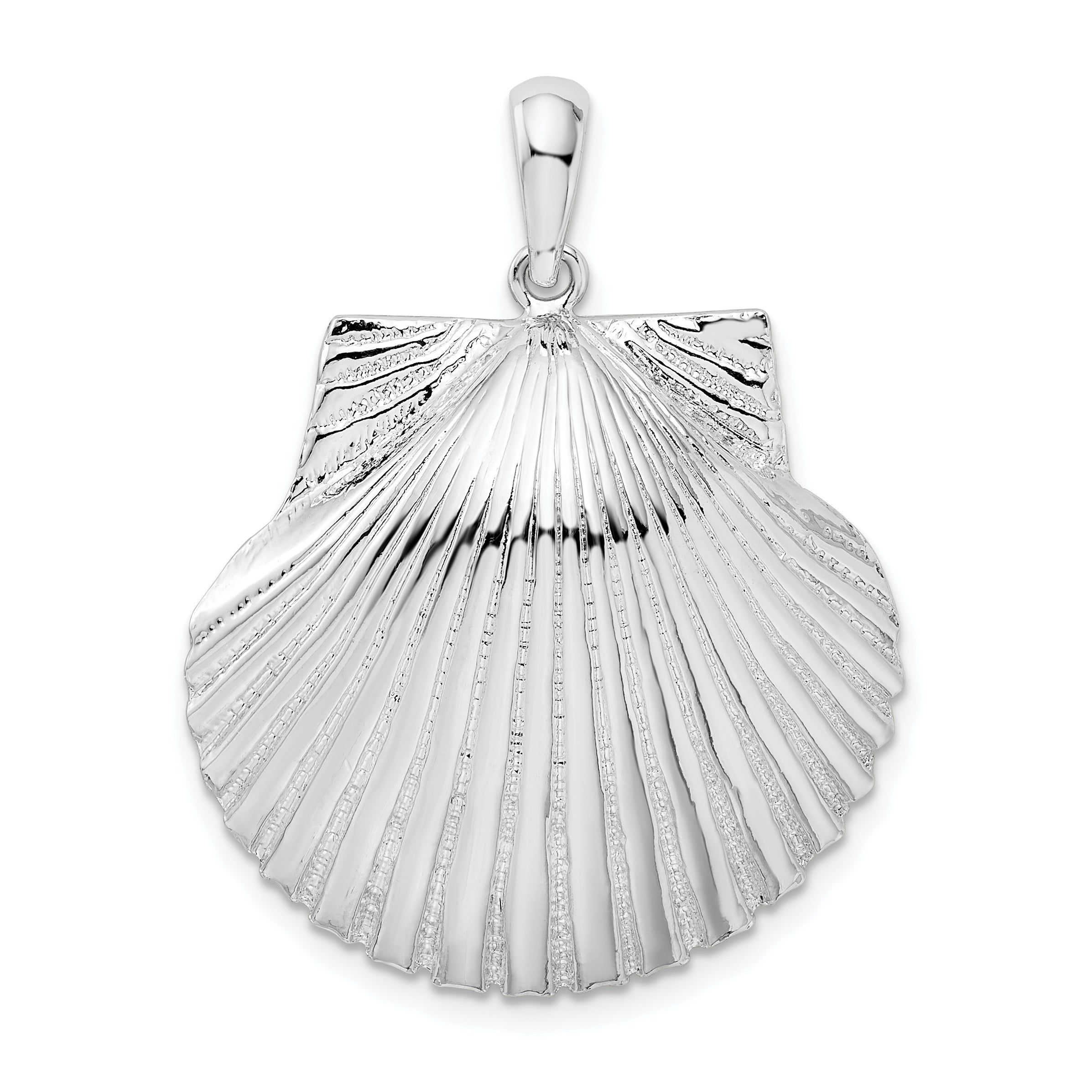 De-Ani Sterling Silver Rhodium-Plated Polished and Textured Scallop Shell Pendant