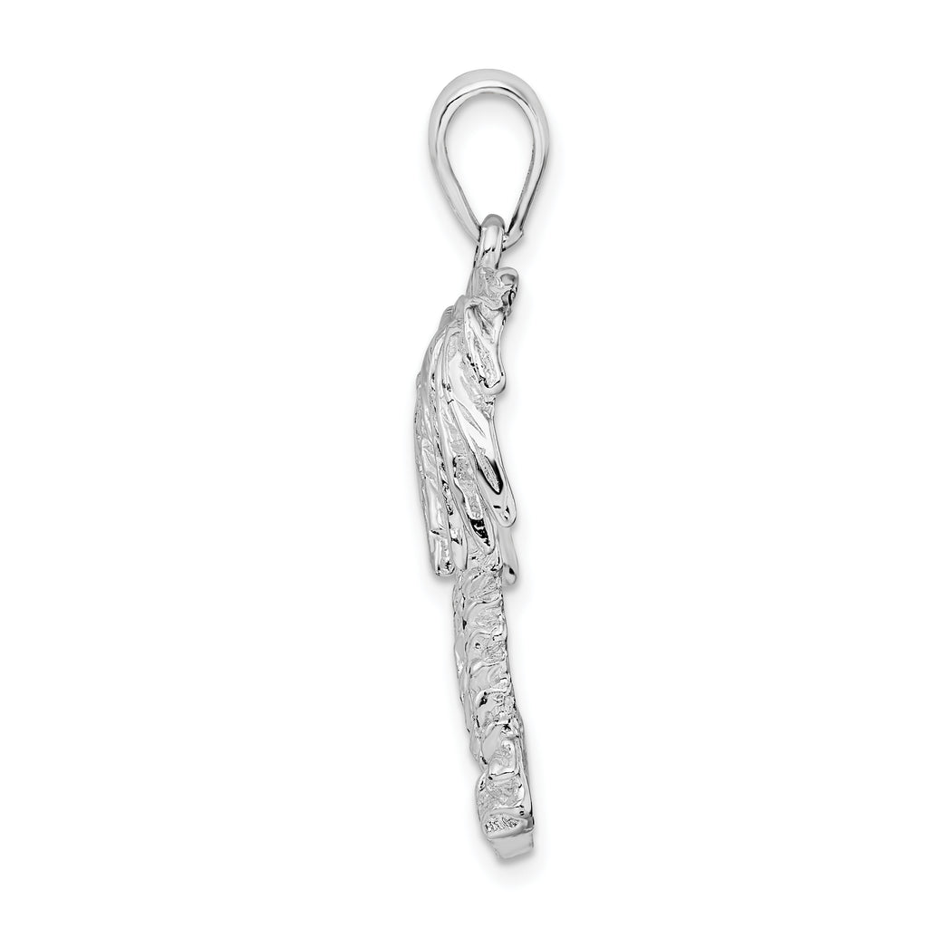 De-Ani Sterling Silver Rhodium-Plated Polished and Textured Double Palm Tree Pendant