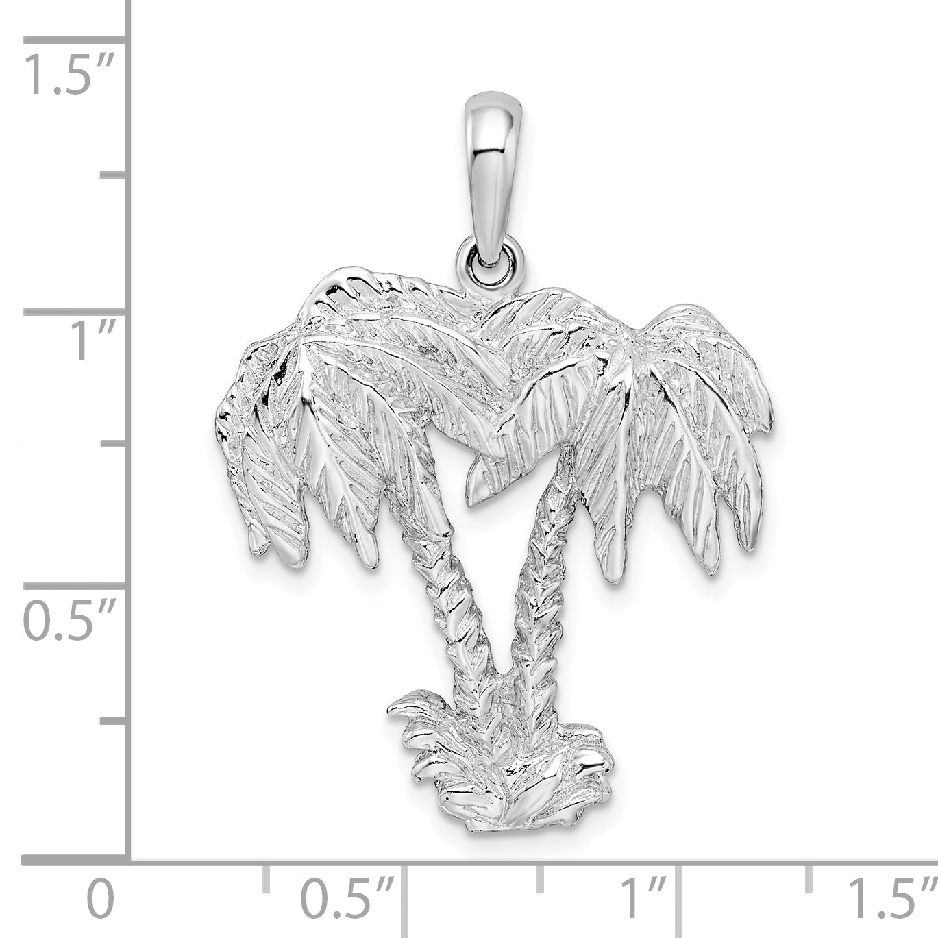 De-Ani Sterling Silver Rhodium-Plated Polished and Textured Double Palm Tree Pendant