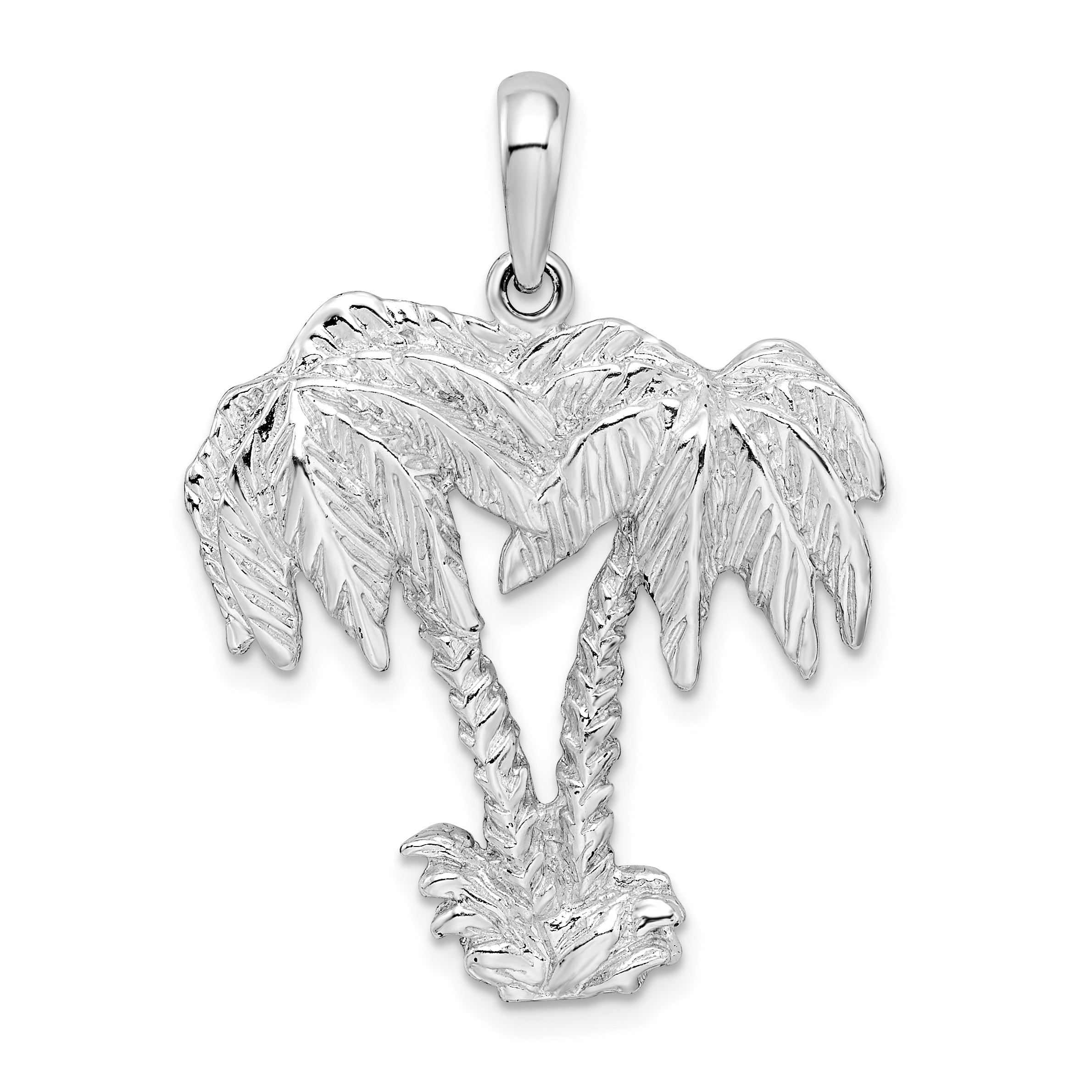 De-Ani Sterling Silver Rhodium-Plated Polished and Textured Double Palm Tree Pendant Main image