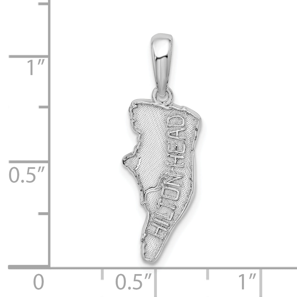 De-Ani Sterling Silver Rhodium-Plated Polished and Textured Hilton Head Map Pendant