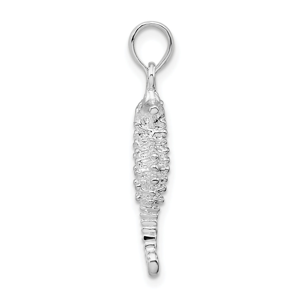 De-Ani Sterling Silver Rhodium-Plated Polished and Textured 3D Seahorse Pendant