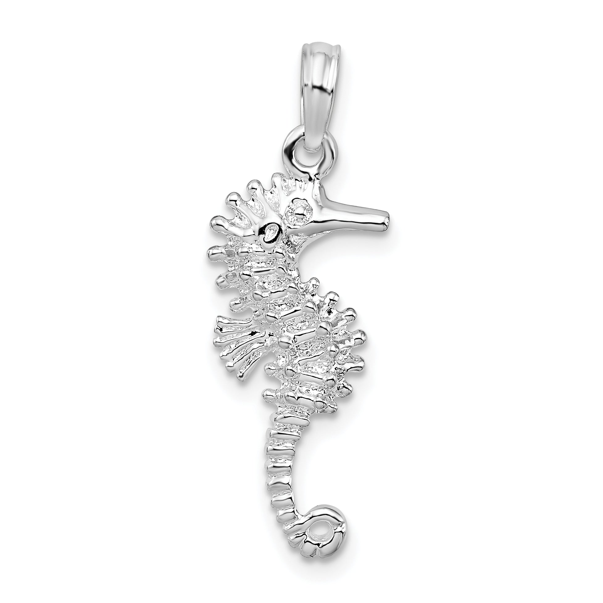 De-Ani Sterling Silver Rhodium-Plated Polished and Textured 3D Seahorse Pendant Main image