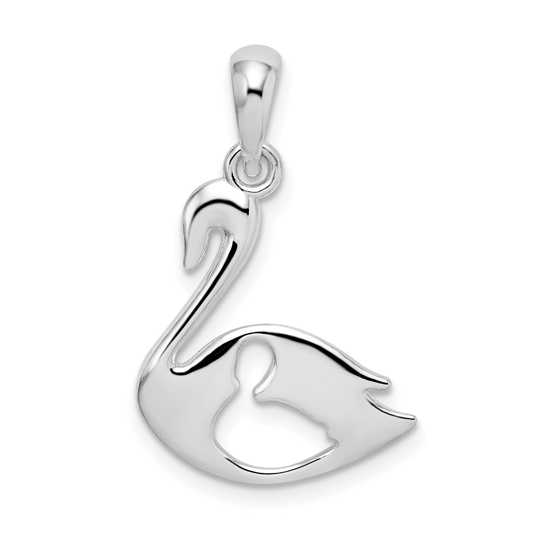 De-Ani Sterling Silver Rhodium-plated Polished Swan with Cut Out Baby Pendant Main image