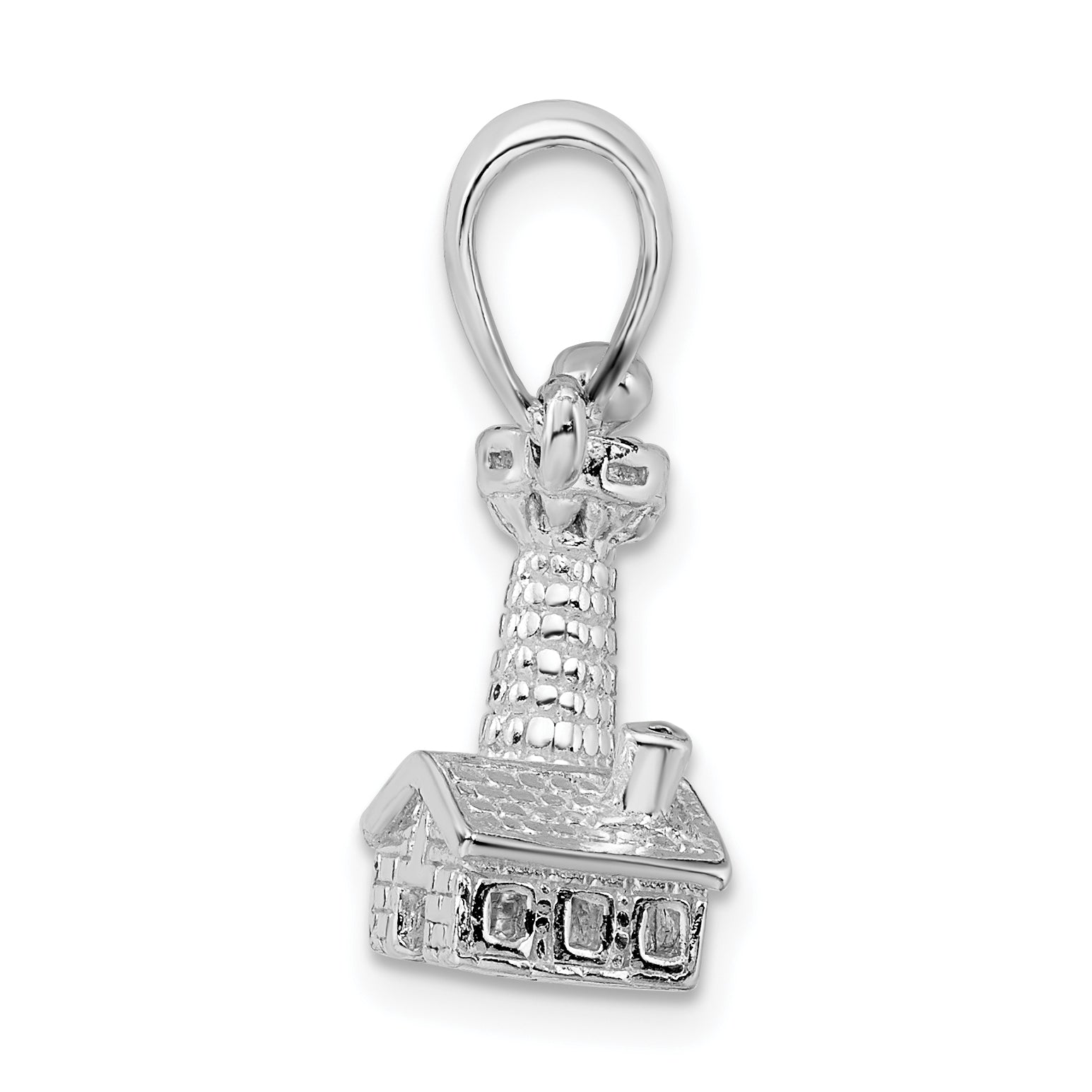 De-Ani Sterling Silver Rhodium-Plated Polished and Textured 3D Lighthouse Pendant Secondary image