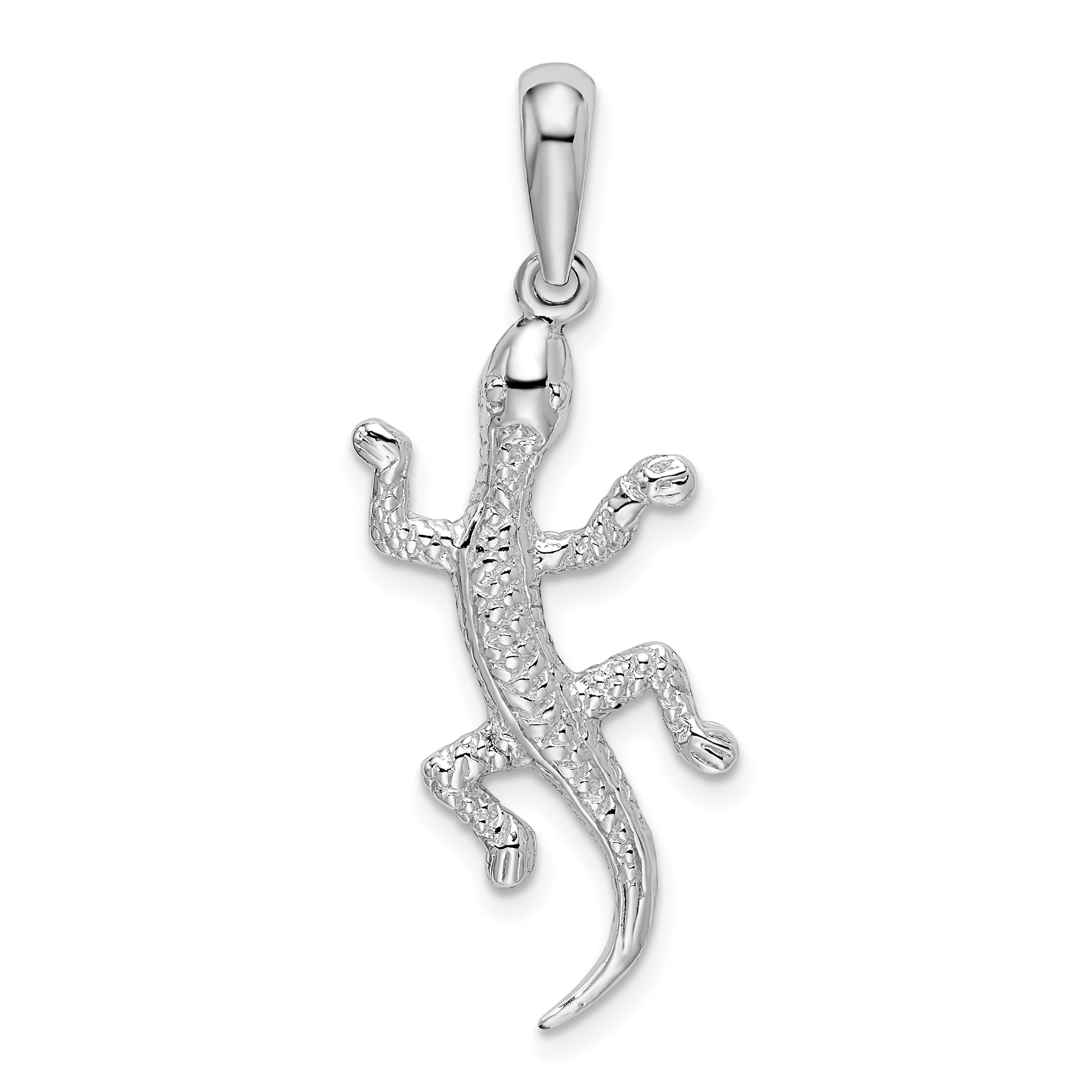 De-Ani Sterling Silver Rhodium-Plated Polished and Textured Gecko Pendant Main image
