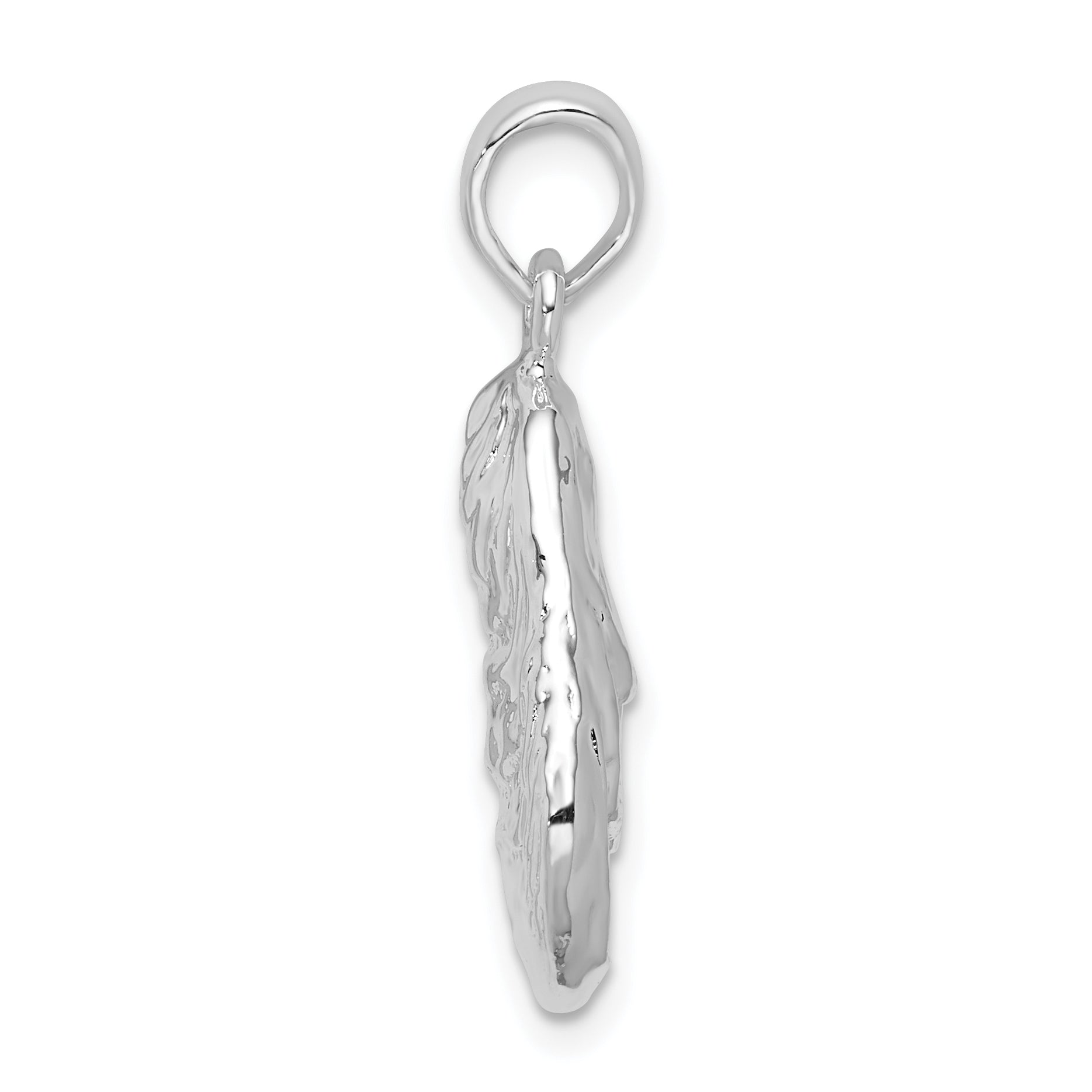 De-Ani Sterling Silver Rhodium-Plated Polished and Textured 3D Oyster Shell Pendant Secondary image