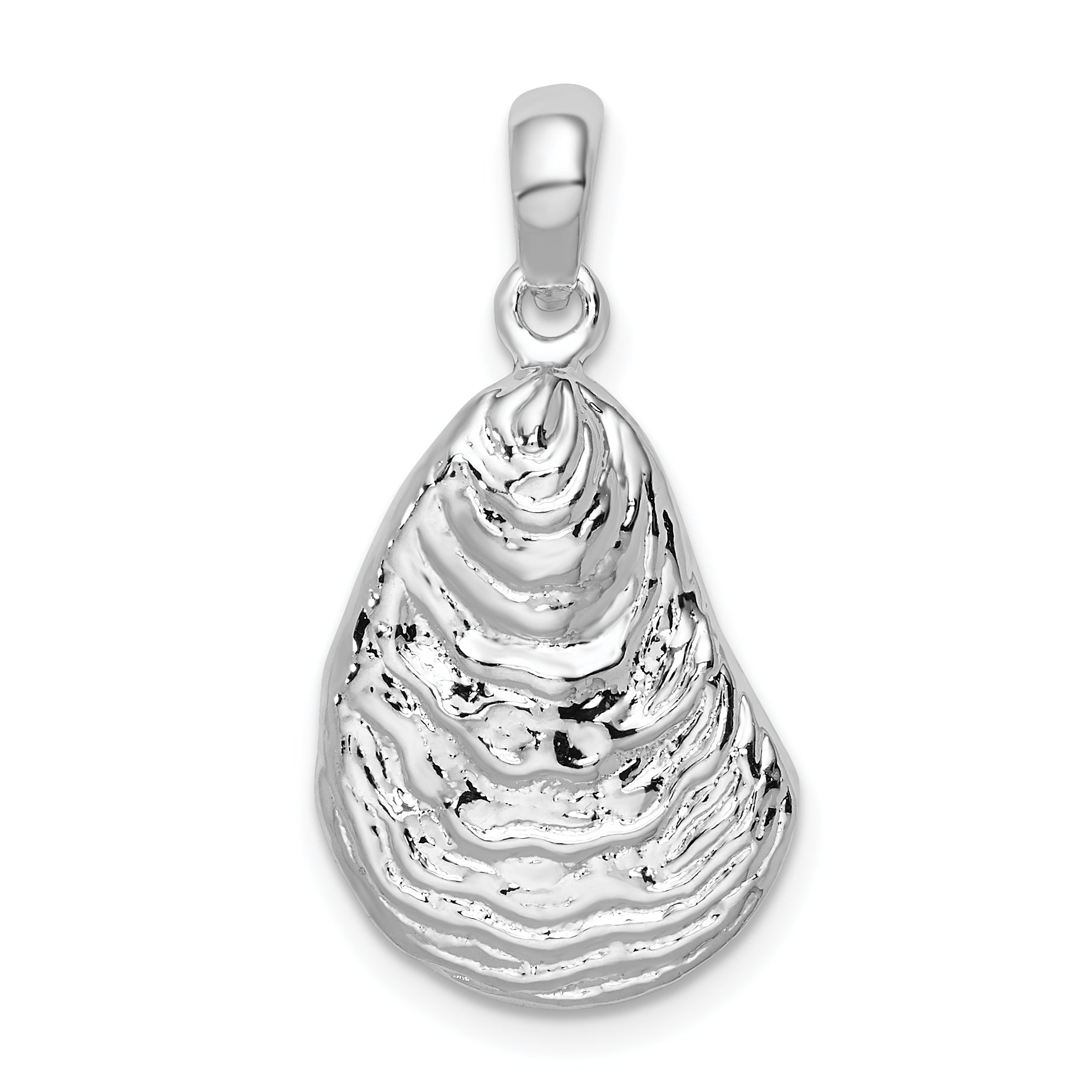 De-Ani Sterling Silver Rhodium-Plated Polished and Textured 3D Oyster Shell Pendant Main image