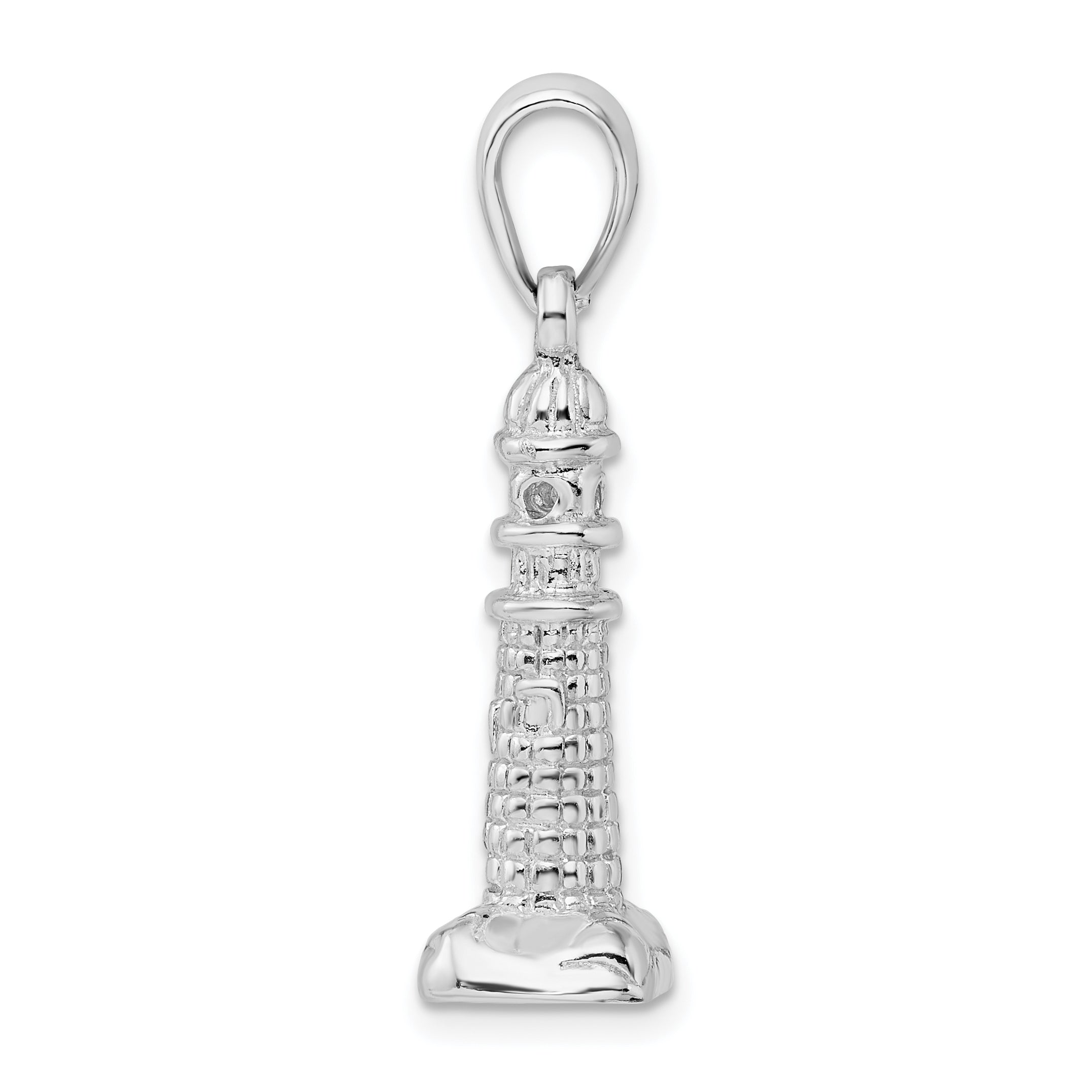 De-Ani Sterling Silver Rhodium-Plated Polished and Textured 3D Lighthouse Pendant Secondary image