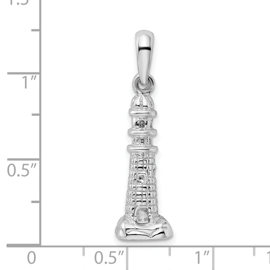 De-Ani Sterling Silver Rhodium-Plated Polished and Textured 3D Lighthouse Pendant