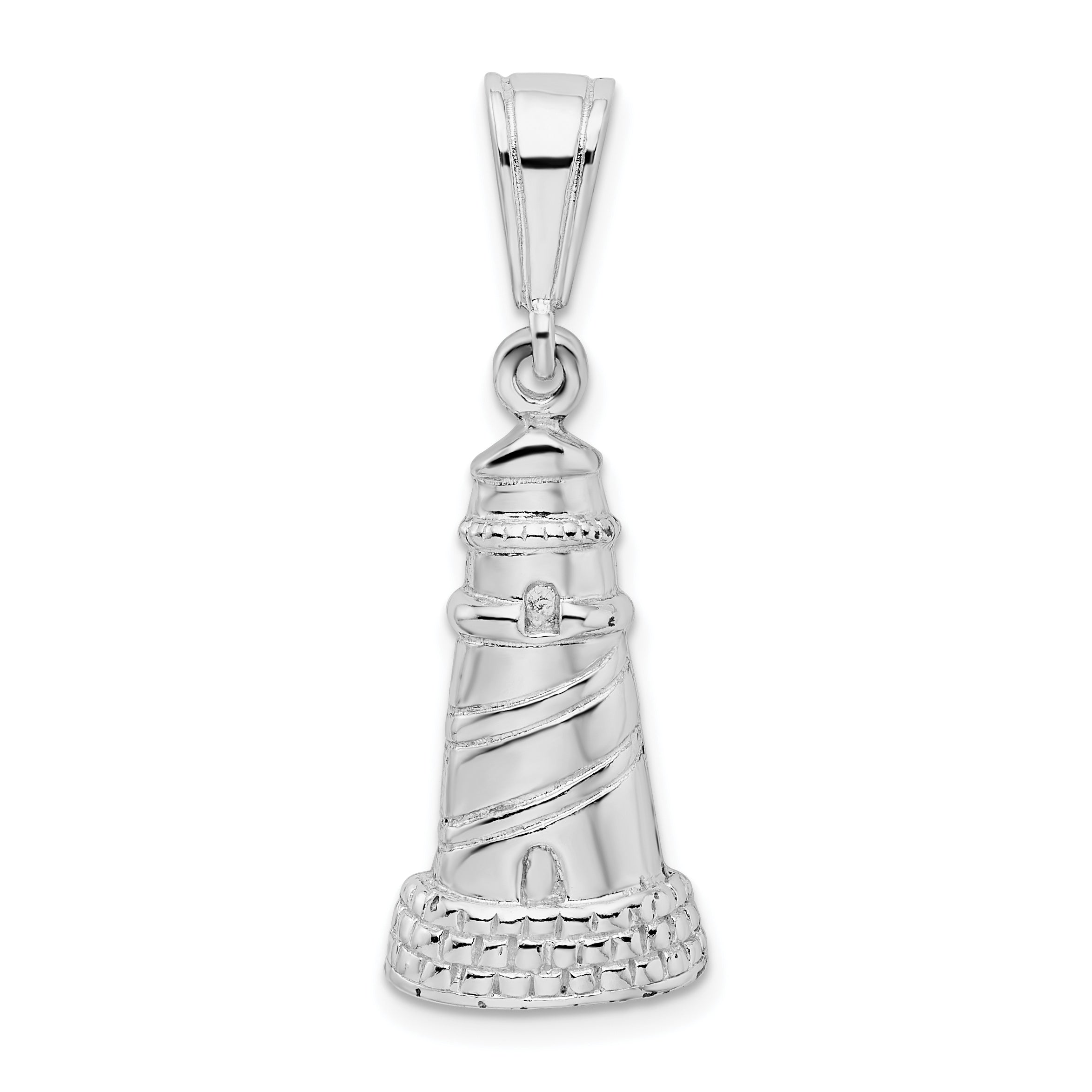 De-Ani Sterling Silver Rhodium-Plated Polished and Textured Lighthouse Pendant Main image