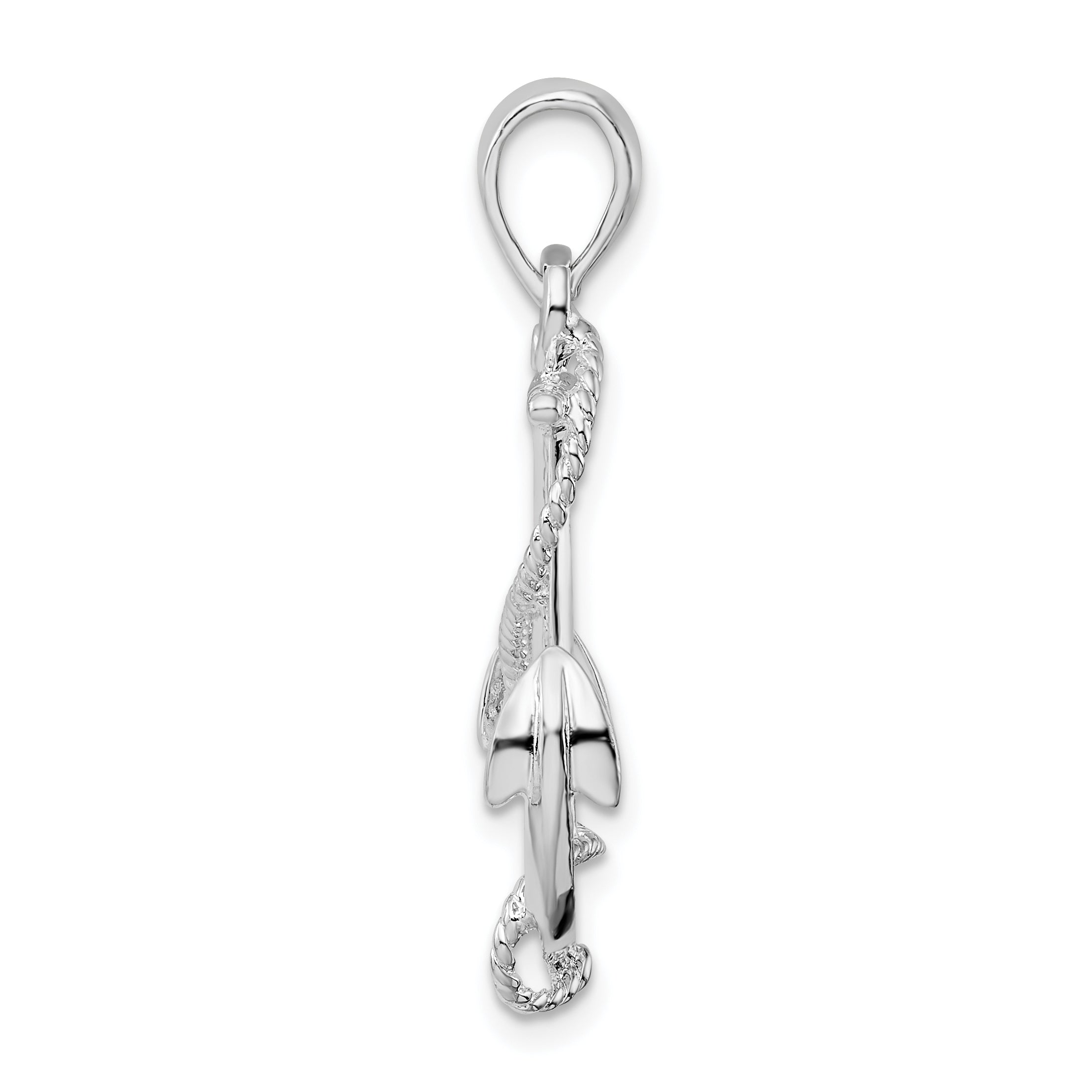 De-Ani Sterling Silver Rhodium-Plated Polished 3D Anchor with Rope Pendant Secondary image