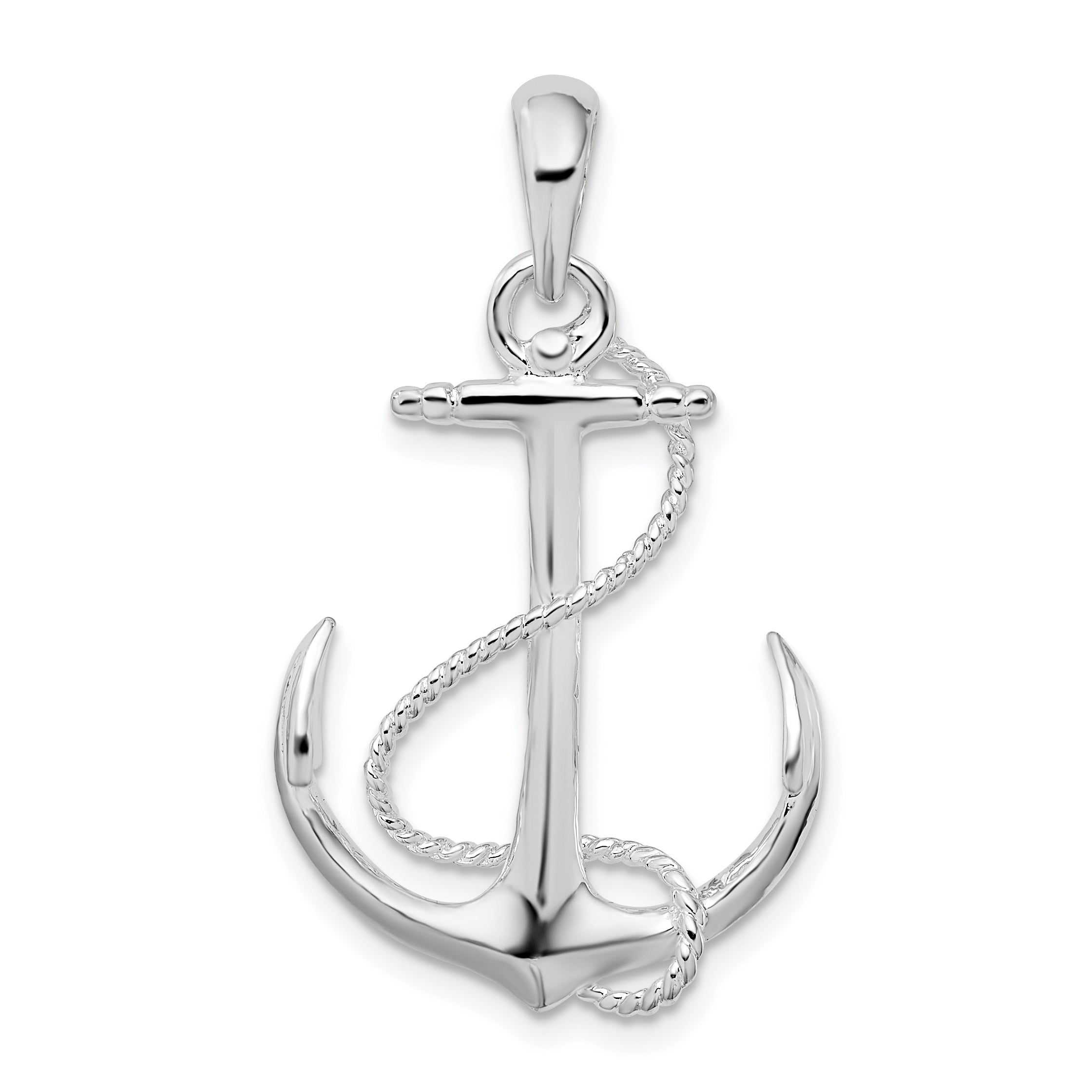 De-Ani Sterling Silver Rhodium-Plated Polished 3D Anchor with Rope Pendant Main image