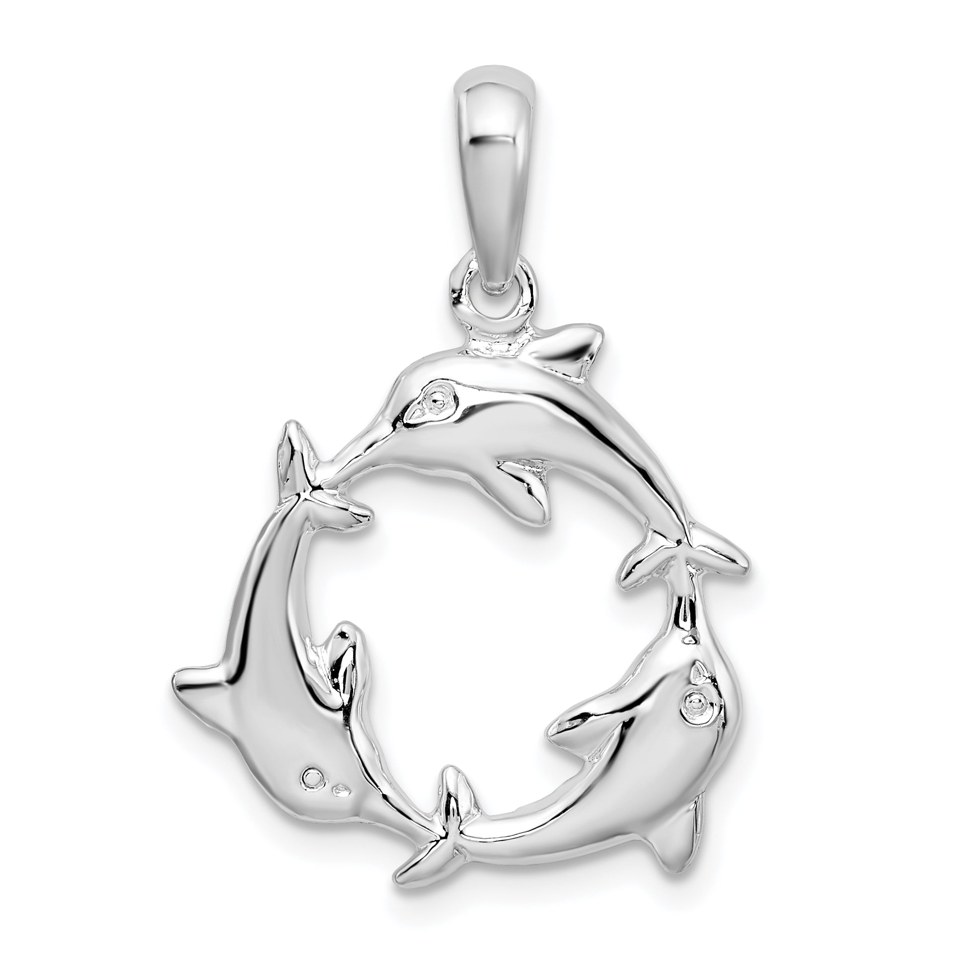 De-Ani Sterling Silver Rhodium-Plated Polished 3 Dolphin Circle Pendant Main image