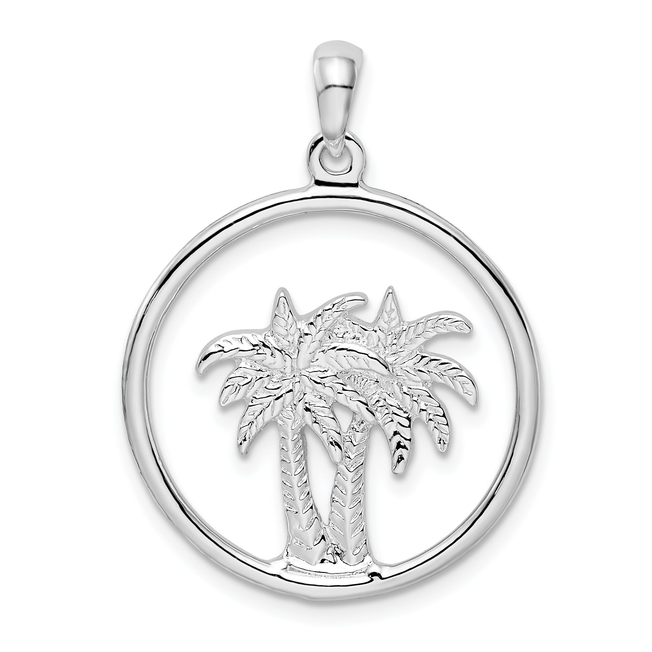 De-Ani Sterling Silver Rhodium-Plated Polished Double Palm Tree Circle Pendant Main image
