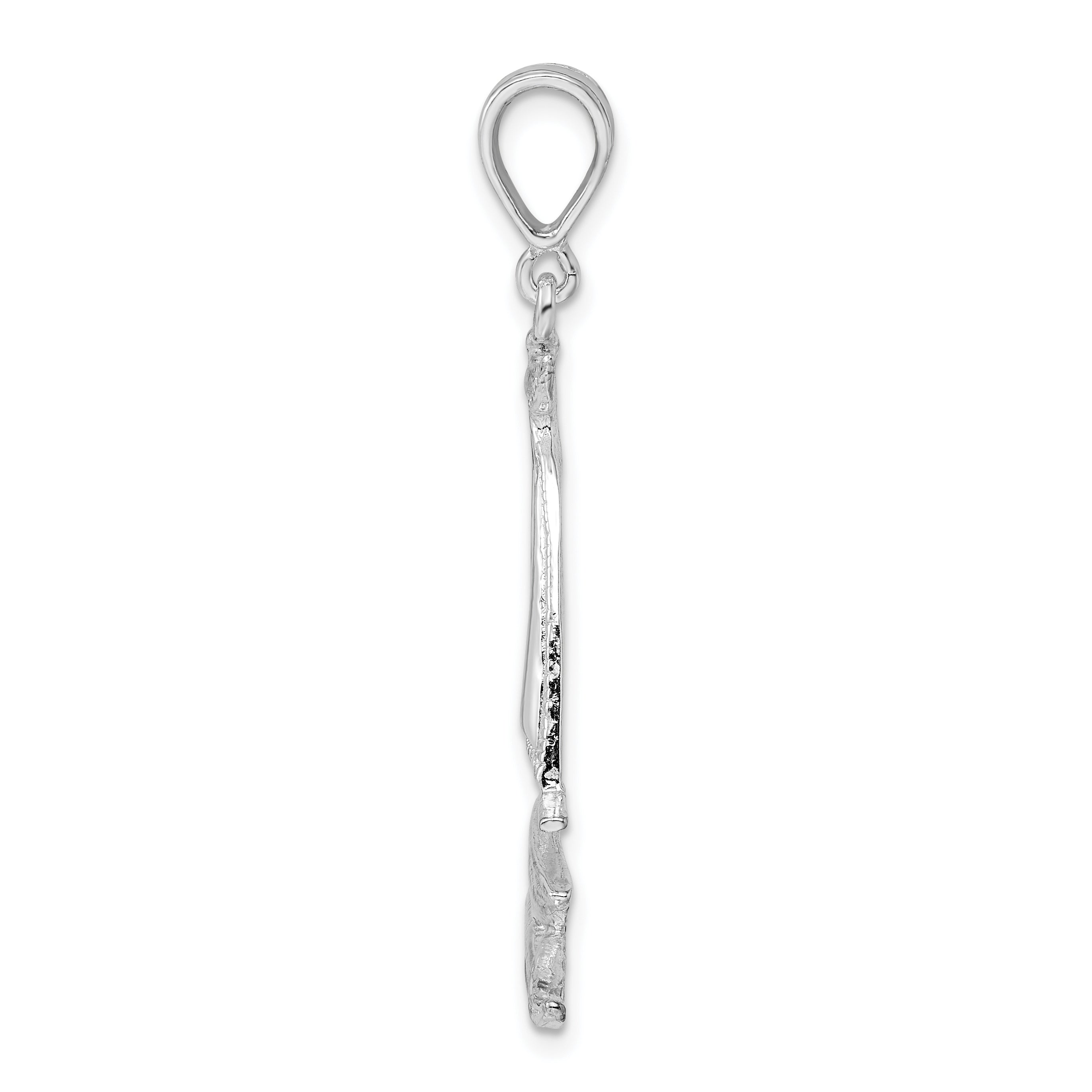 De-Ani Sterling Silver Rhodium-Plated Polished and Textured Sailboat on Water Pendant