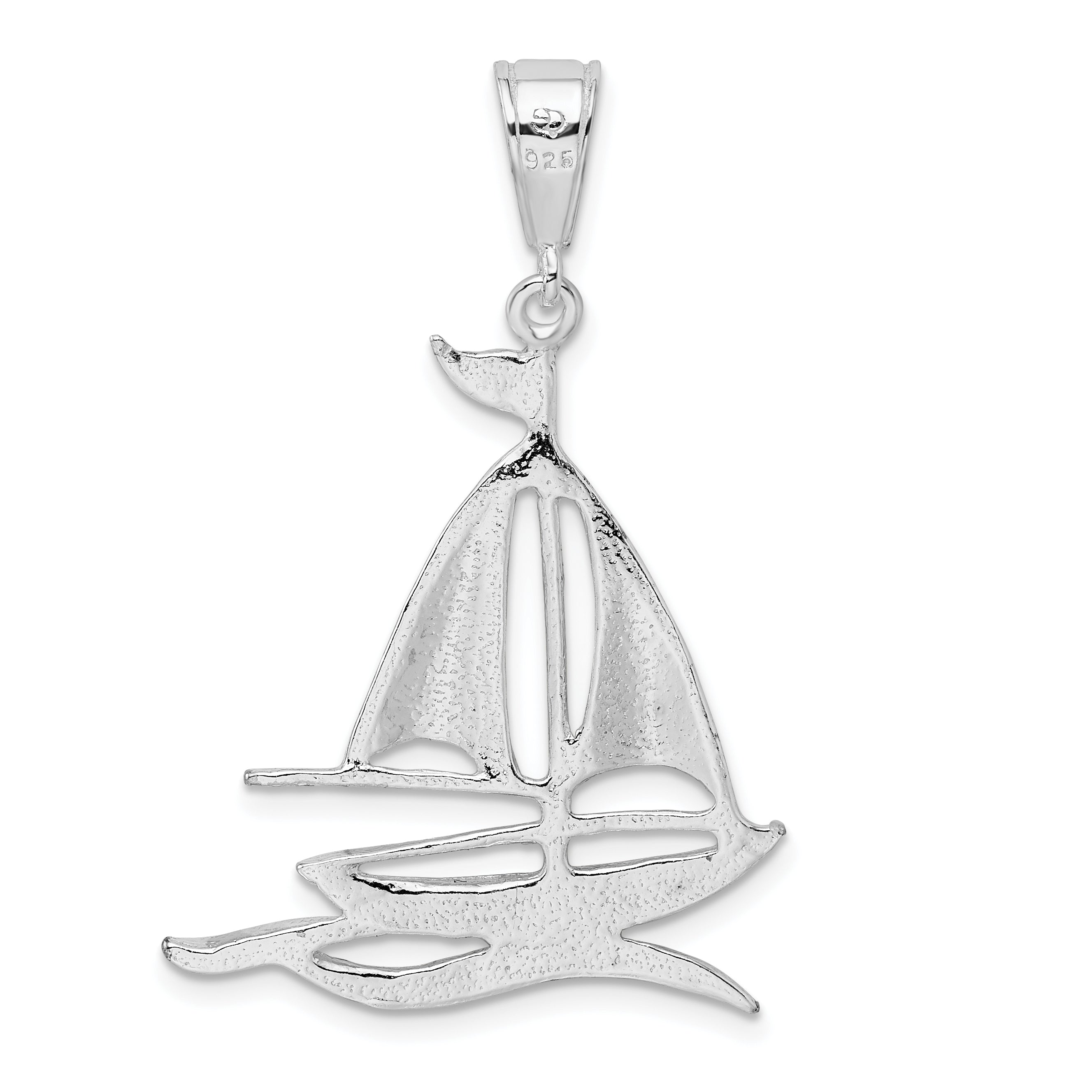 De-Ani Sterling Silver Rhodium-Plated Polished and Textured Sailboat on Water Pendant