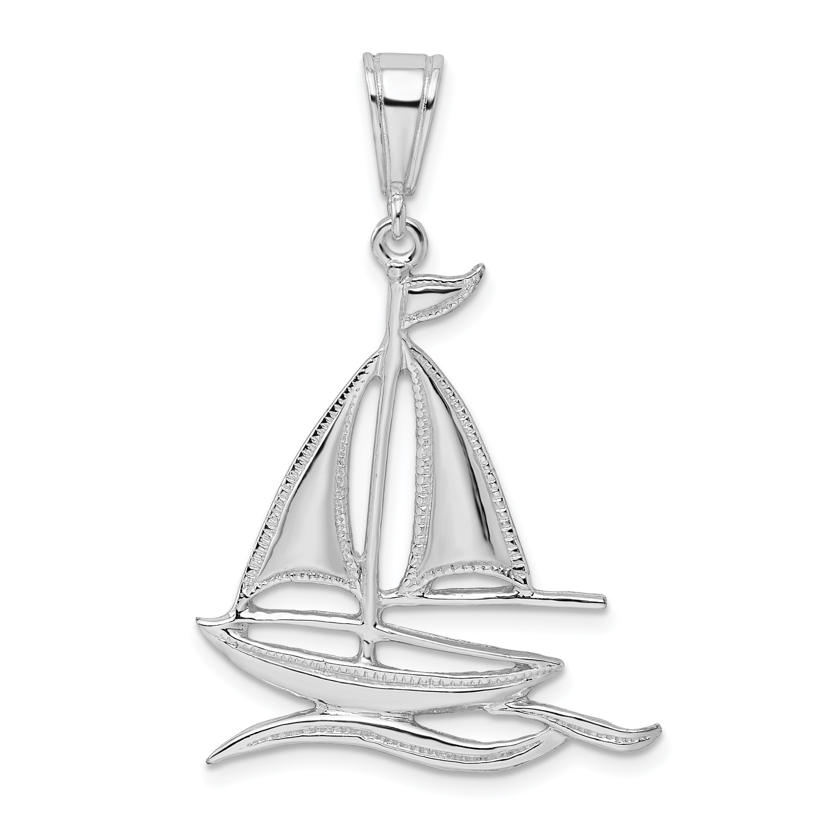 De-Ani Sterling Silver Rhodium-Plated Polished and Textured Sailboat on Water Pendant Main image