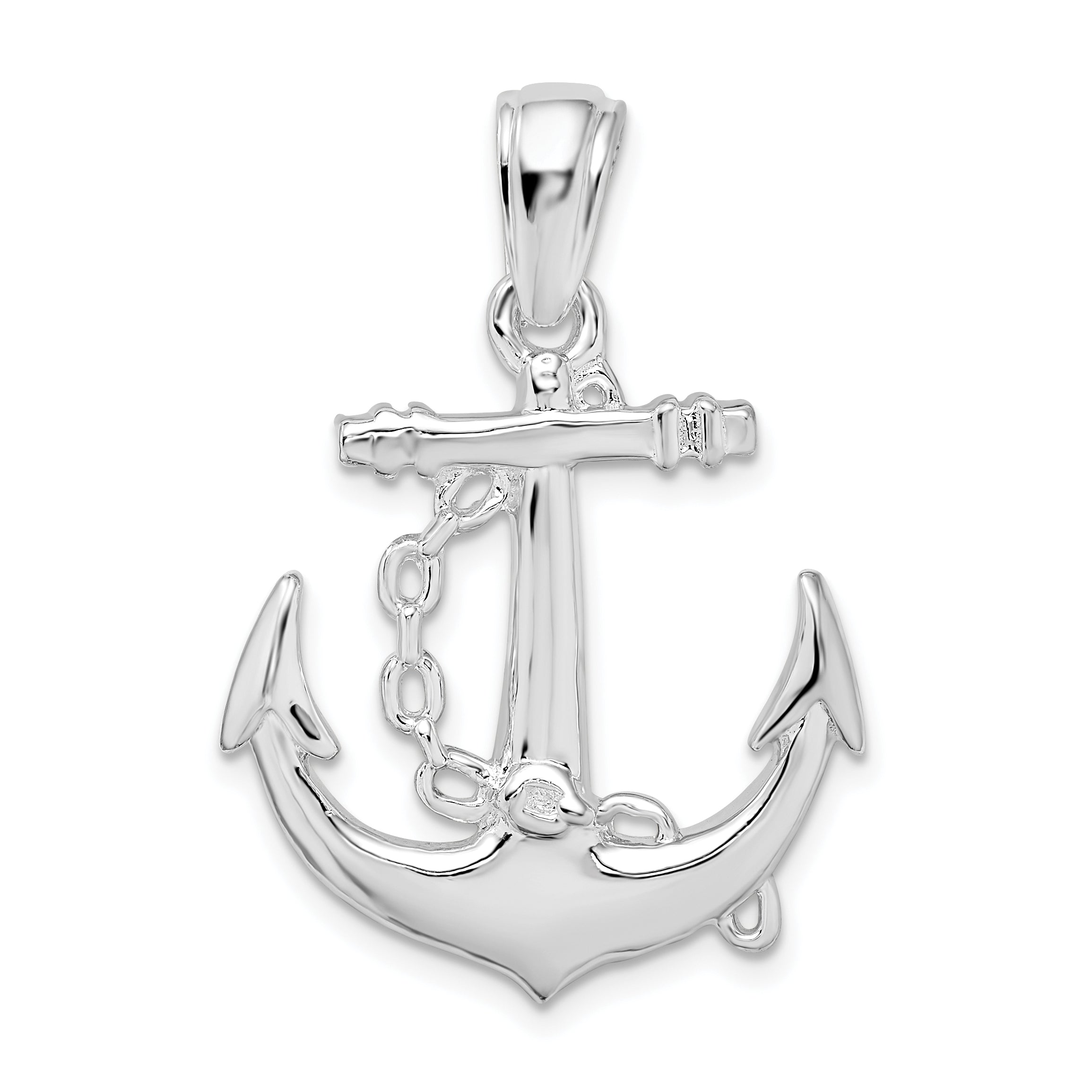 De-Ani Sterling Silver Rhodium-Plated Polished 3D Anchor with Chain Pendant Main image