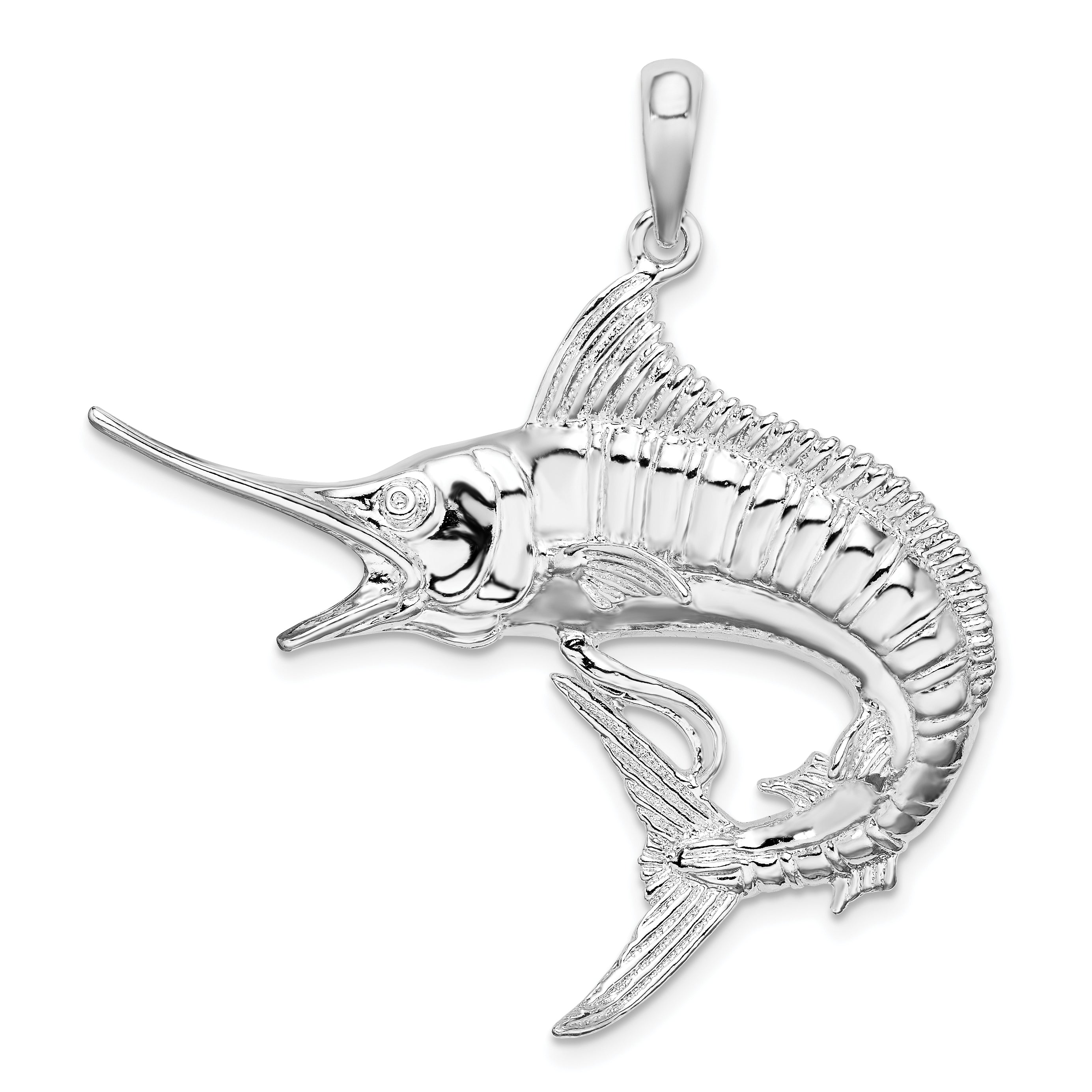 De-Ani Sterling Silver Rhodium-Plated Polished and Textured Marlin Fish Pendant Main image