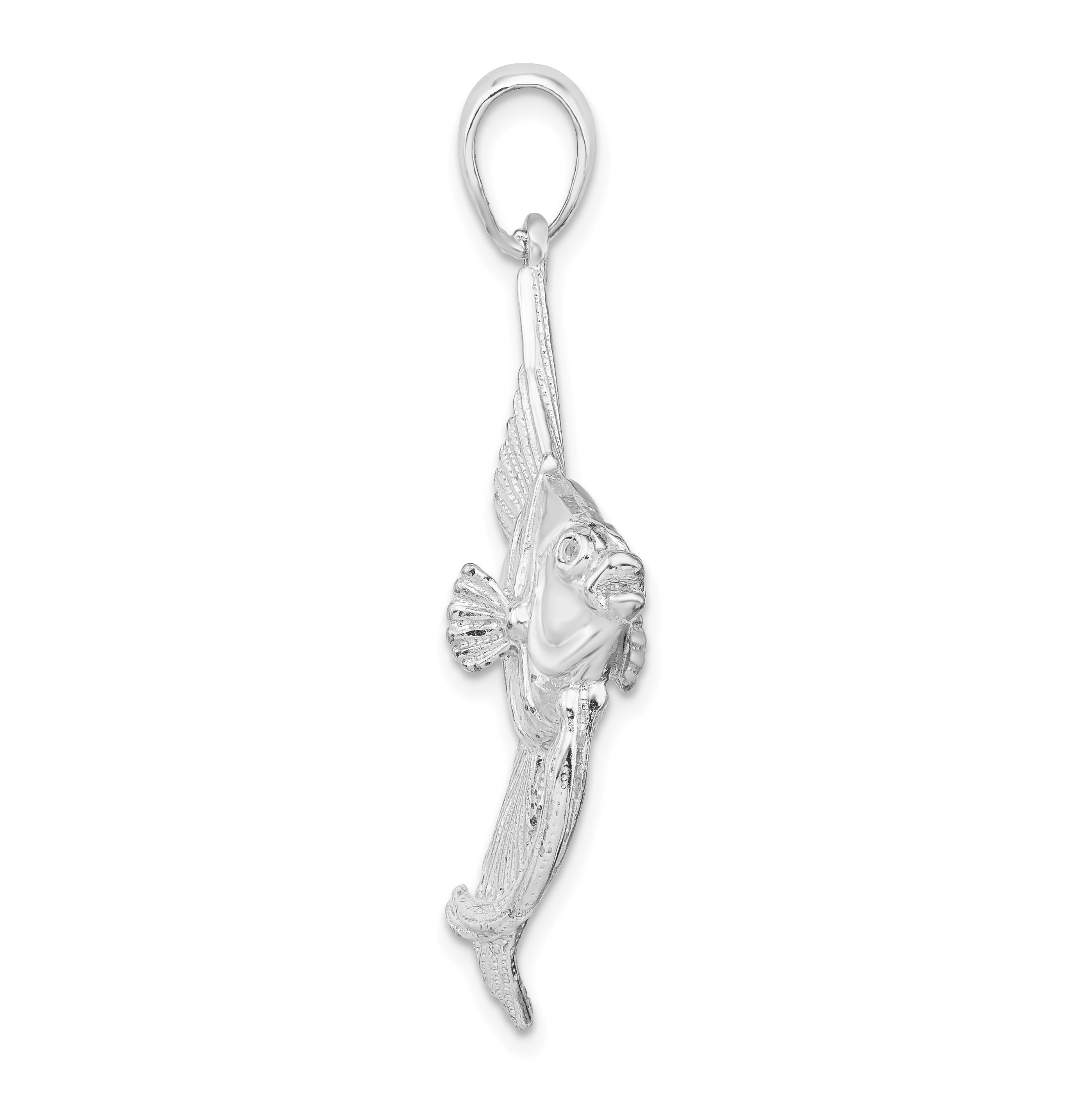De-Ani Sterling Silver Rhodium-Plated Polished and Textured 3D Angel Fish Pendant Secondary image
