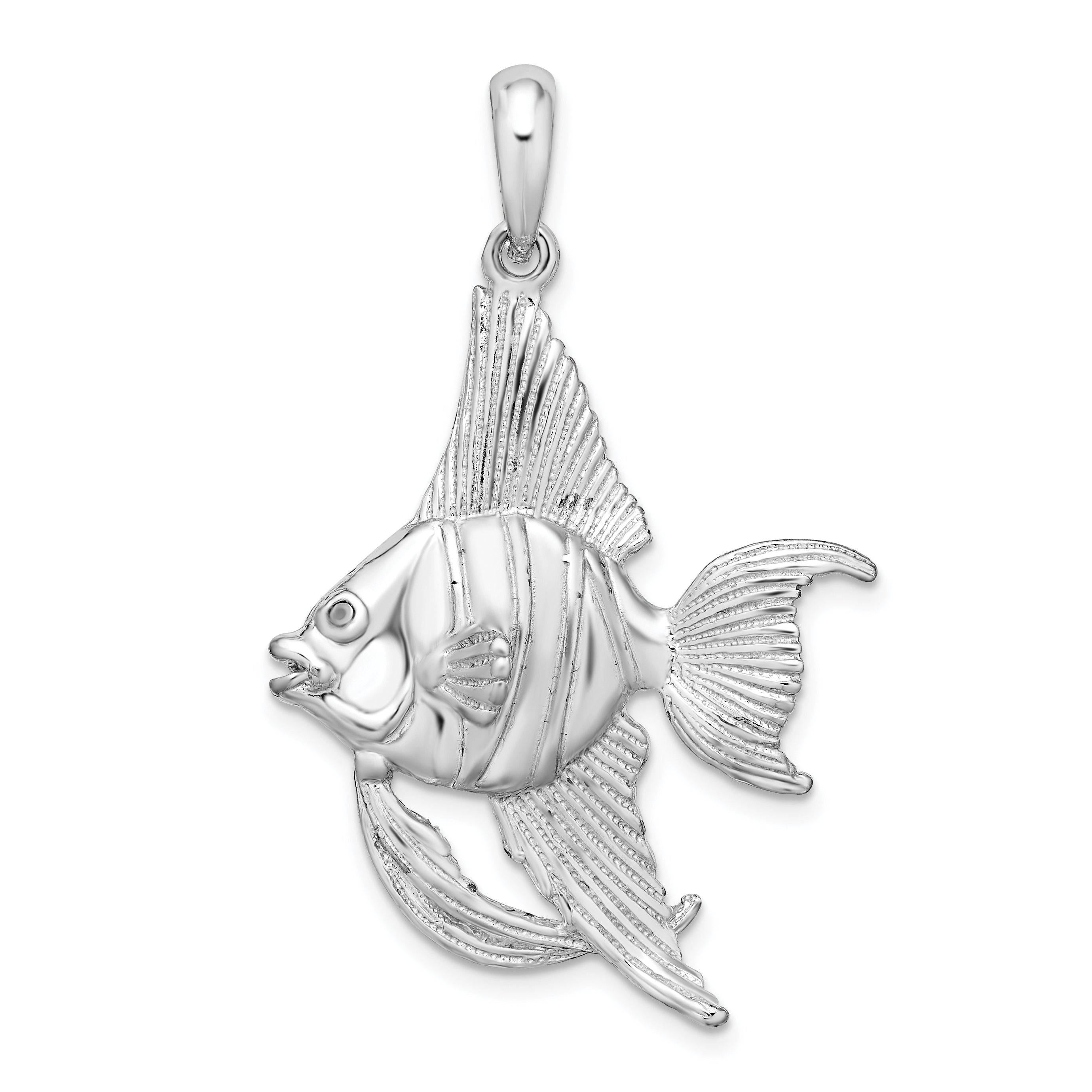 De-Ani Sterling Silver Rhodium-Plated Polished and Textured 3D Angel Fish Pendant Main image