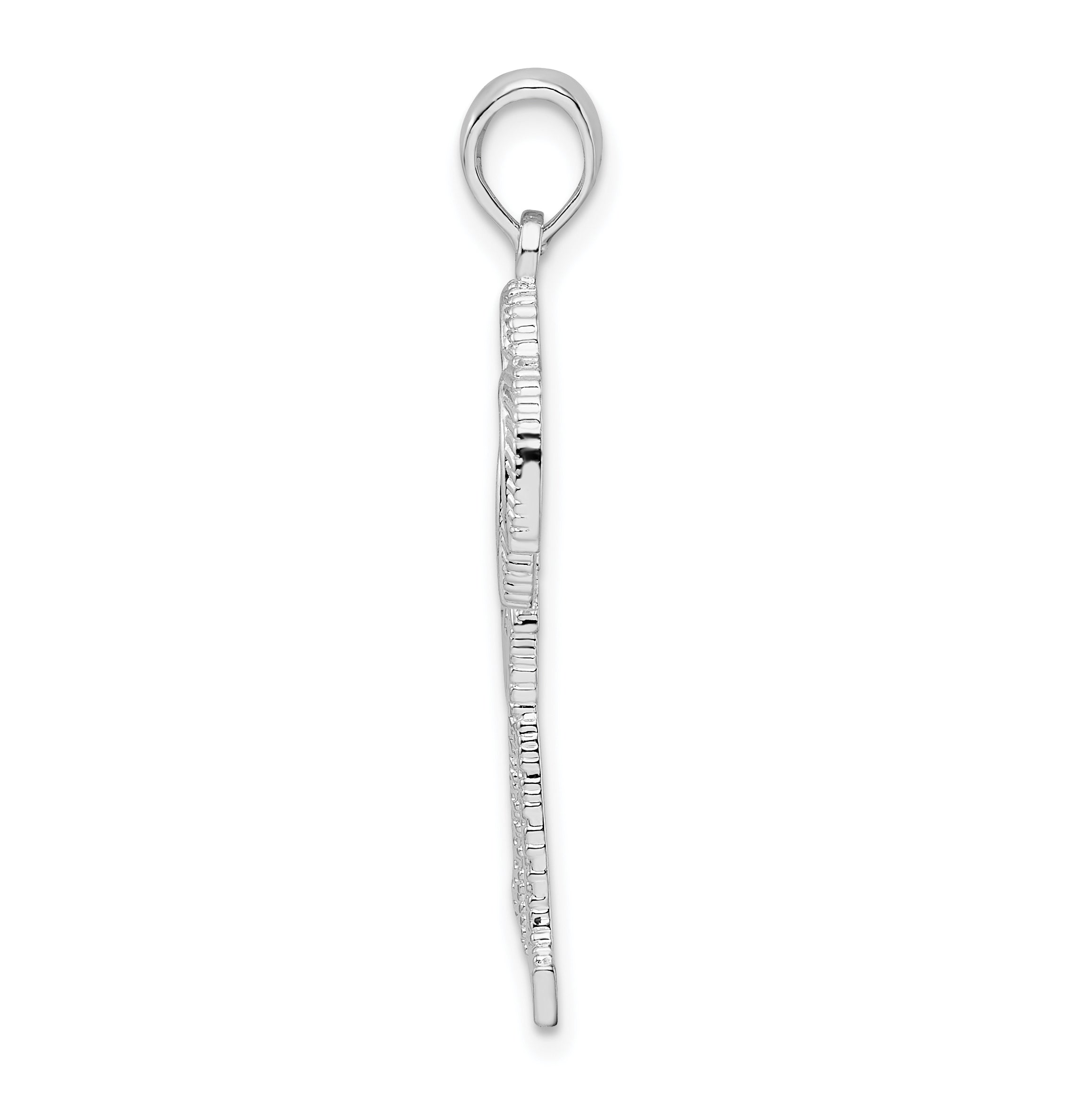 De-Ani Sterling Silver Rhodium-Plated Polished and Textured Double Palm Tree Pendant