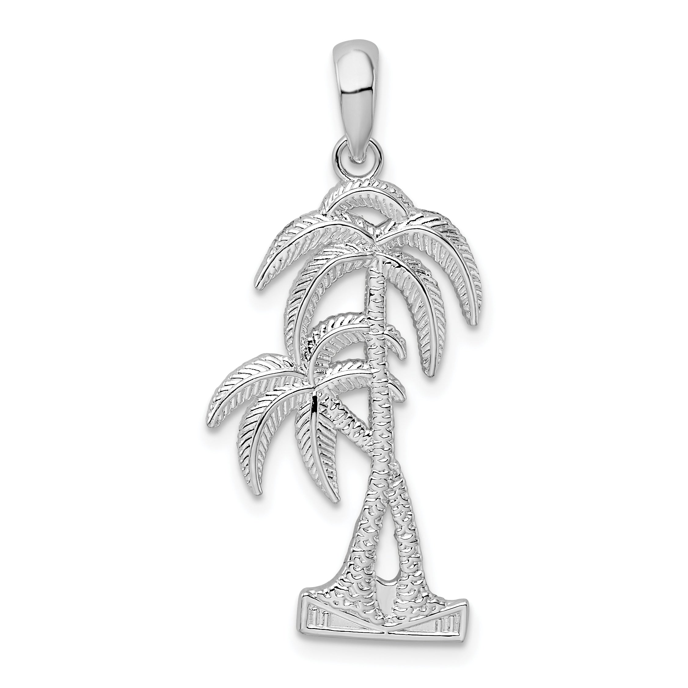 De-Ani Sterling Silver Rhodium-Plated Polished and Textured Double Palm Tree Pendant Main image