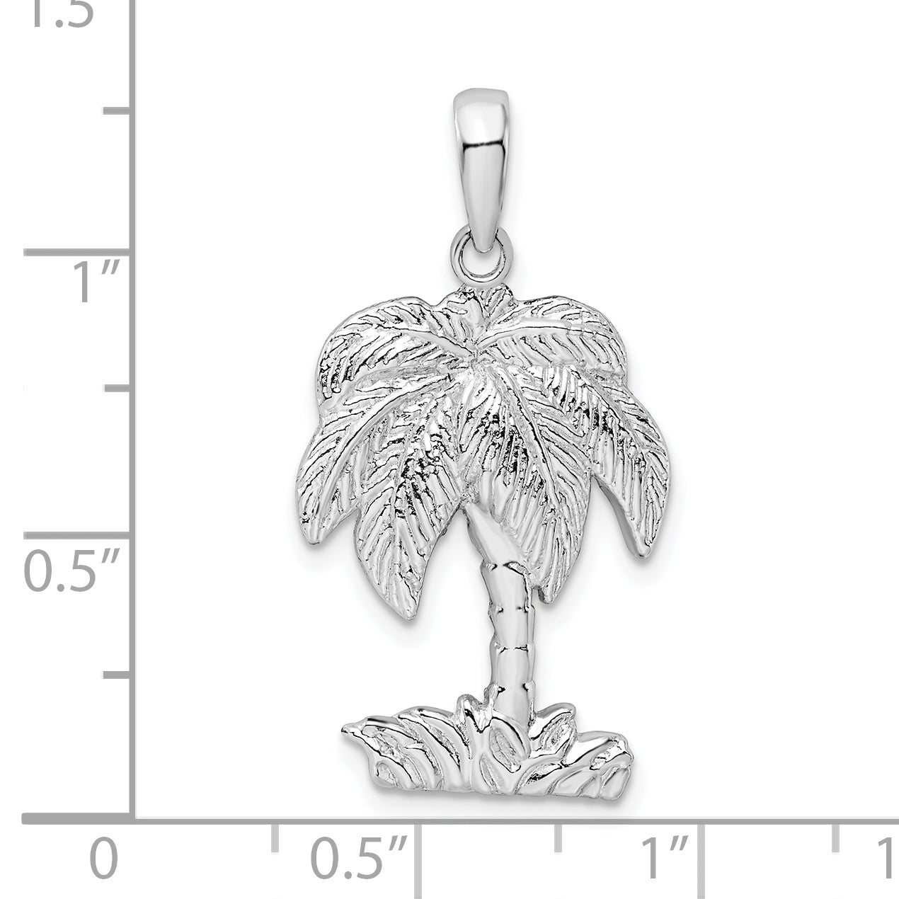 De-Ani Sterling Silver Rhodium-Plated Polished and Textured Palm Tree Pendant