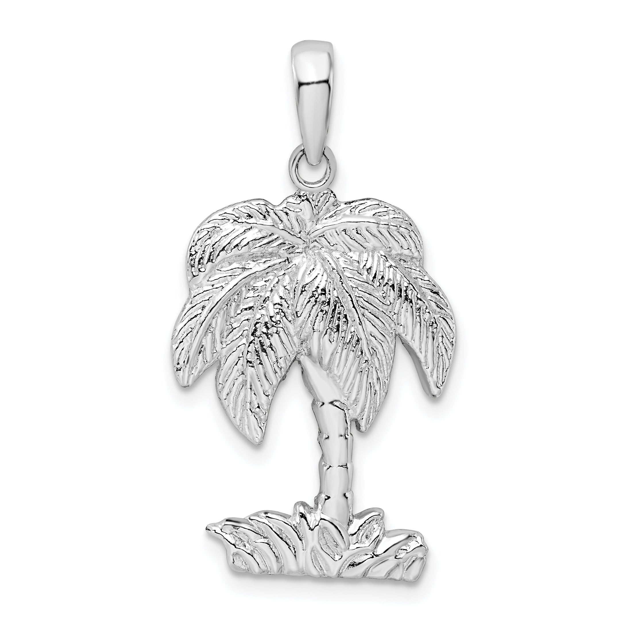 De-Ani Sterling Silver Rhodium-Plated Polished and Textured Palm Tree Pendant Main image