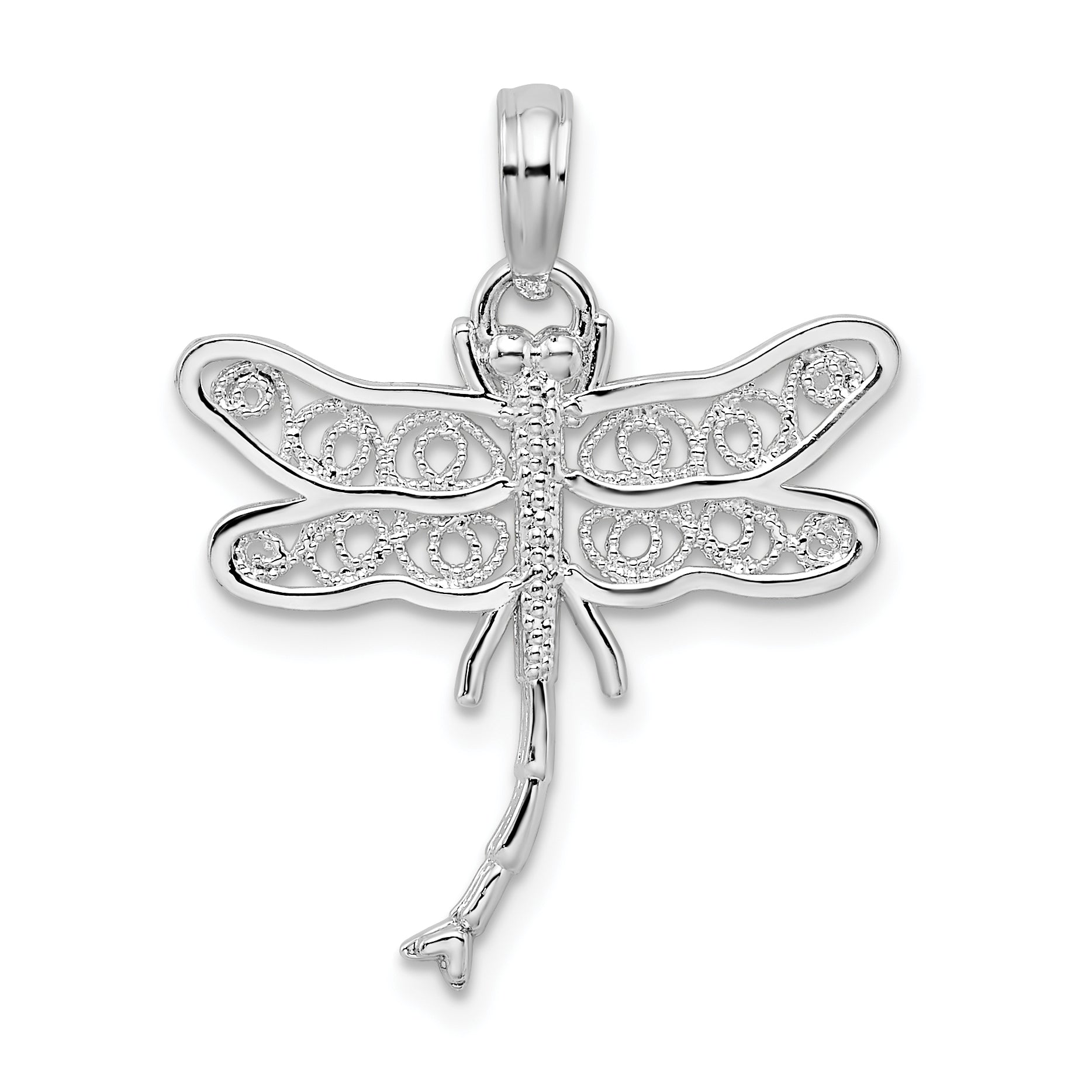De-Ani Sterling Silver Rhodium-Plated Polished Filigree Wing Dragonfly Pendant Main image