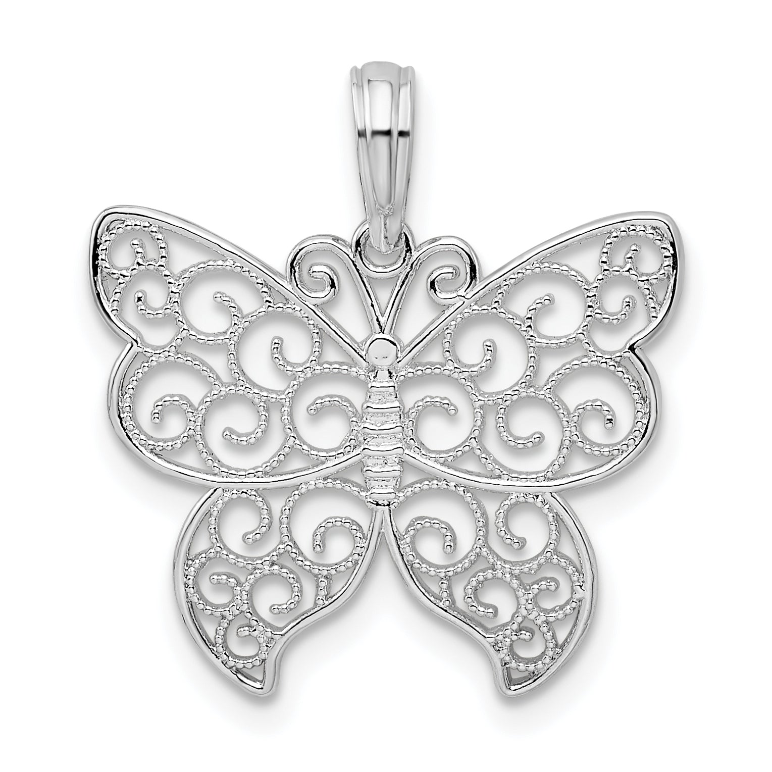 De-Ani Sterling Silver Rhodium-Plated Polished Filigree Wing Butterfly Pendant Main image