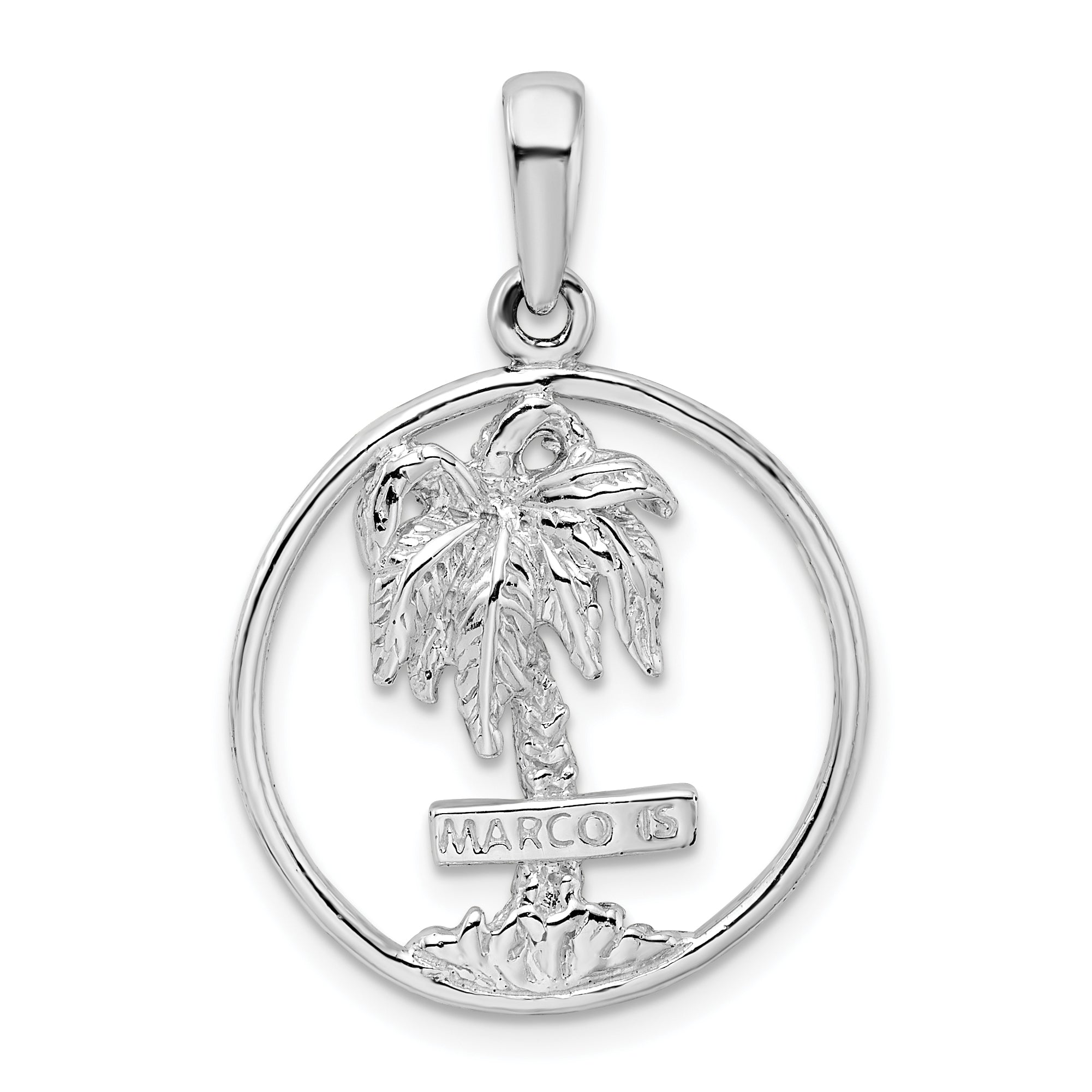De-Ani Sterling Silver Rhodium-Plated Polished Marco Island Palm Tree Pendant Main image