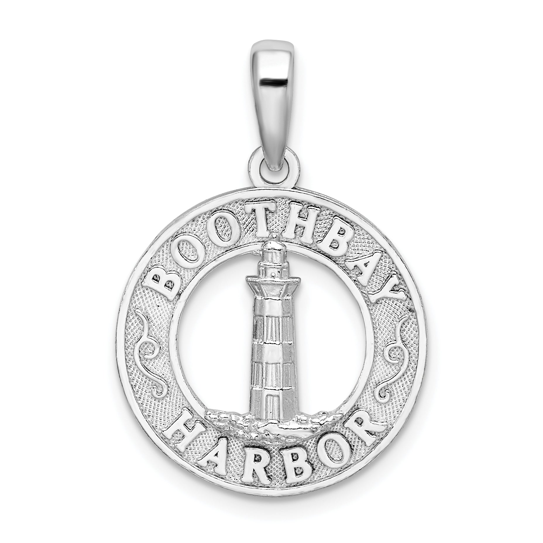 De-Ani Sterling Silver Rhodium-Plated Polished Booth Bay Lighthouse Circle Pendant Main image