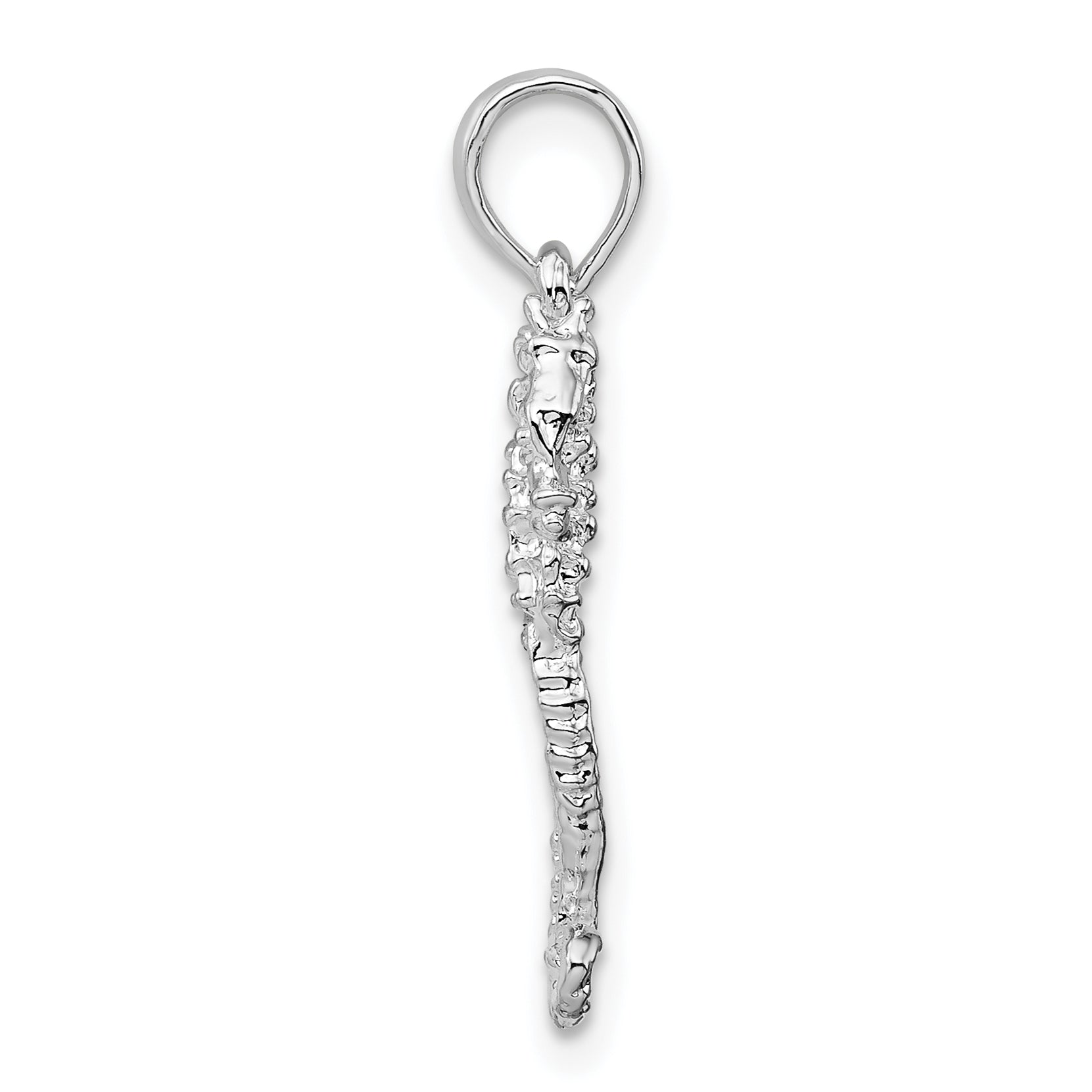 De-Ani Sterling Silver Rhodium-Plated Polished and Textured 3D Sea Horse Pendant Secondary image