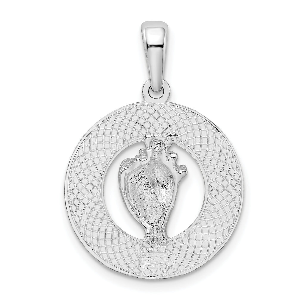 De-Ani Sterling Silver Rhodium-Plated Polished St. Augustine with Shell Circle Pendant