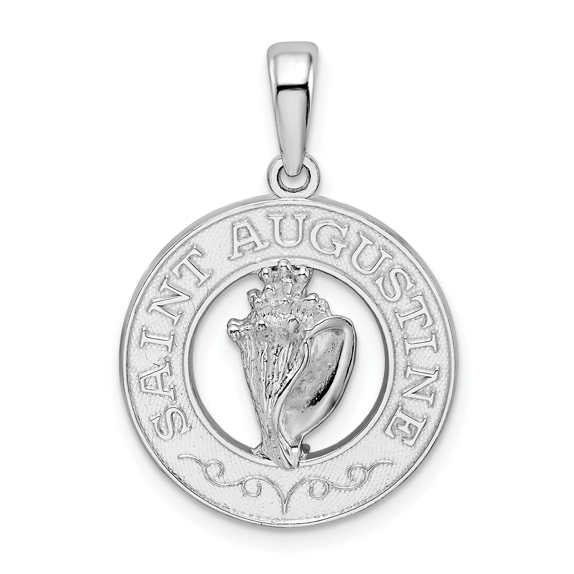 De-Ani Sterling Silver Rhodium-Plated Polished St. Augustine with Shell Circle Pendant Main image