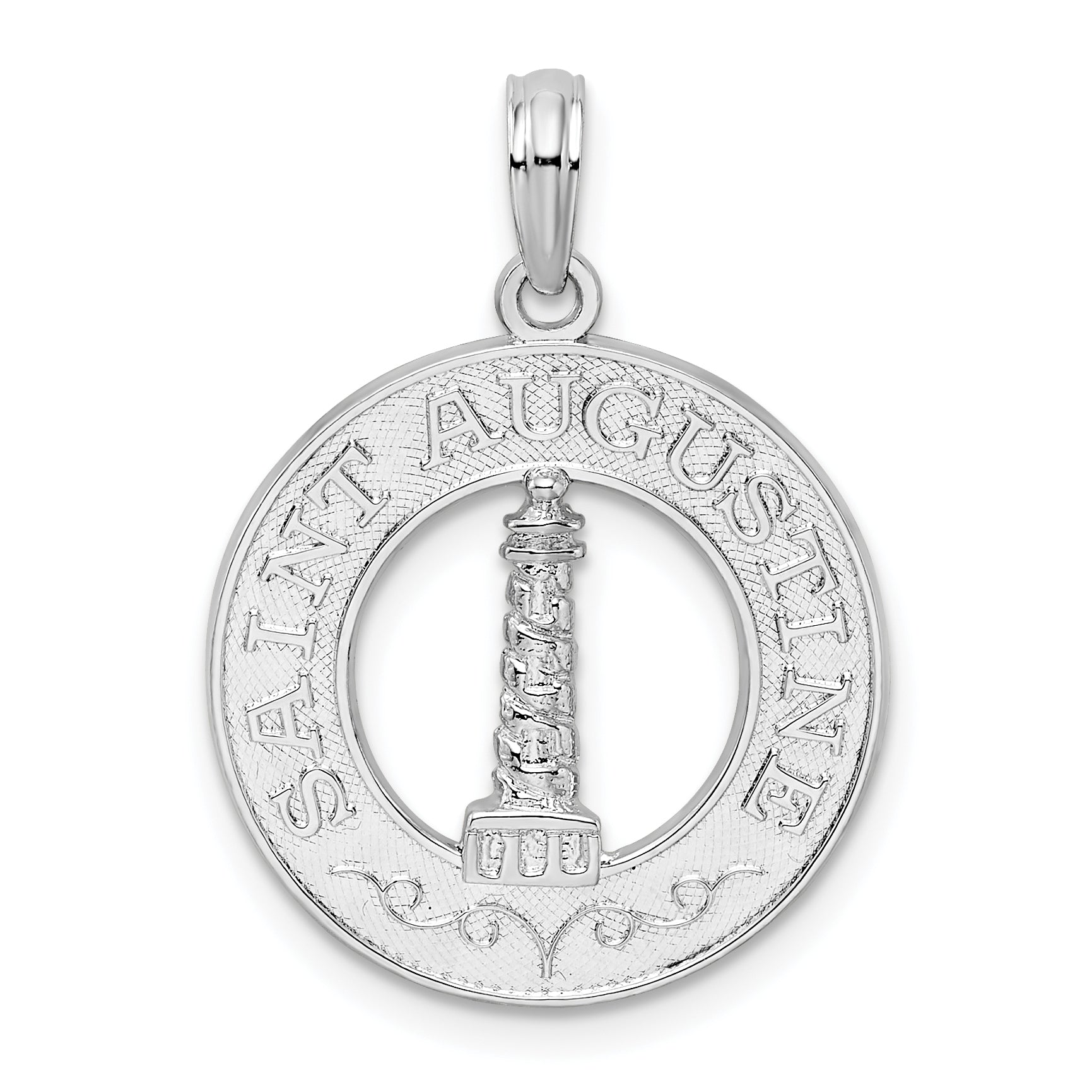 De-Ani Sterling Silver Rhodium-Plated St. Augustine with Lighthouse Circle Pendant Main image