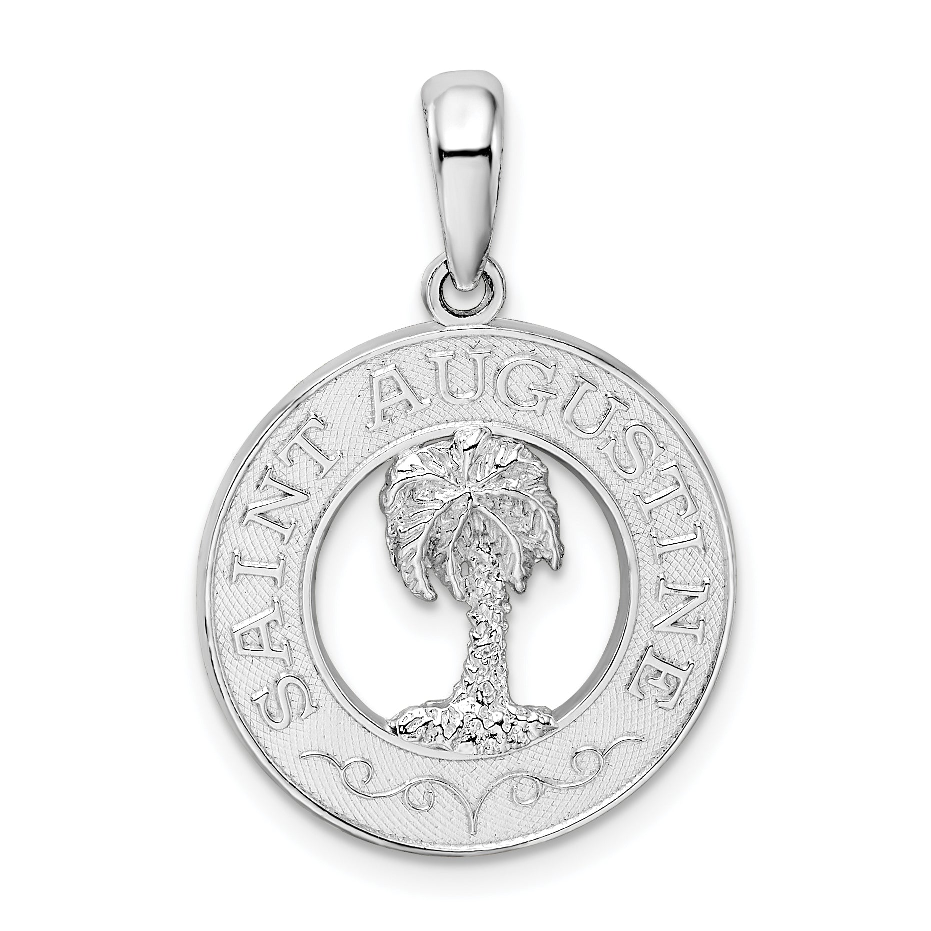 De-Ani Sterling Silver Rhodium-Plated St. Augustine with Palm Tree Circle Pendant Main image