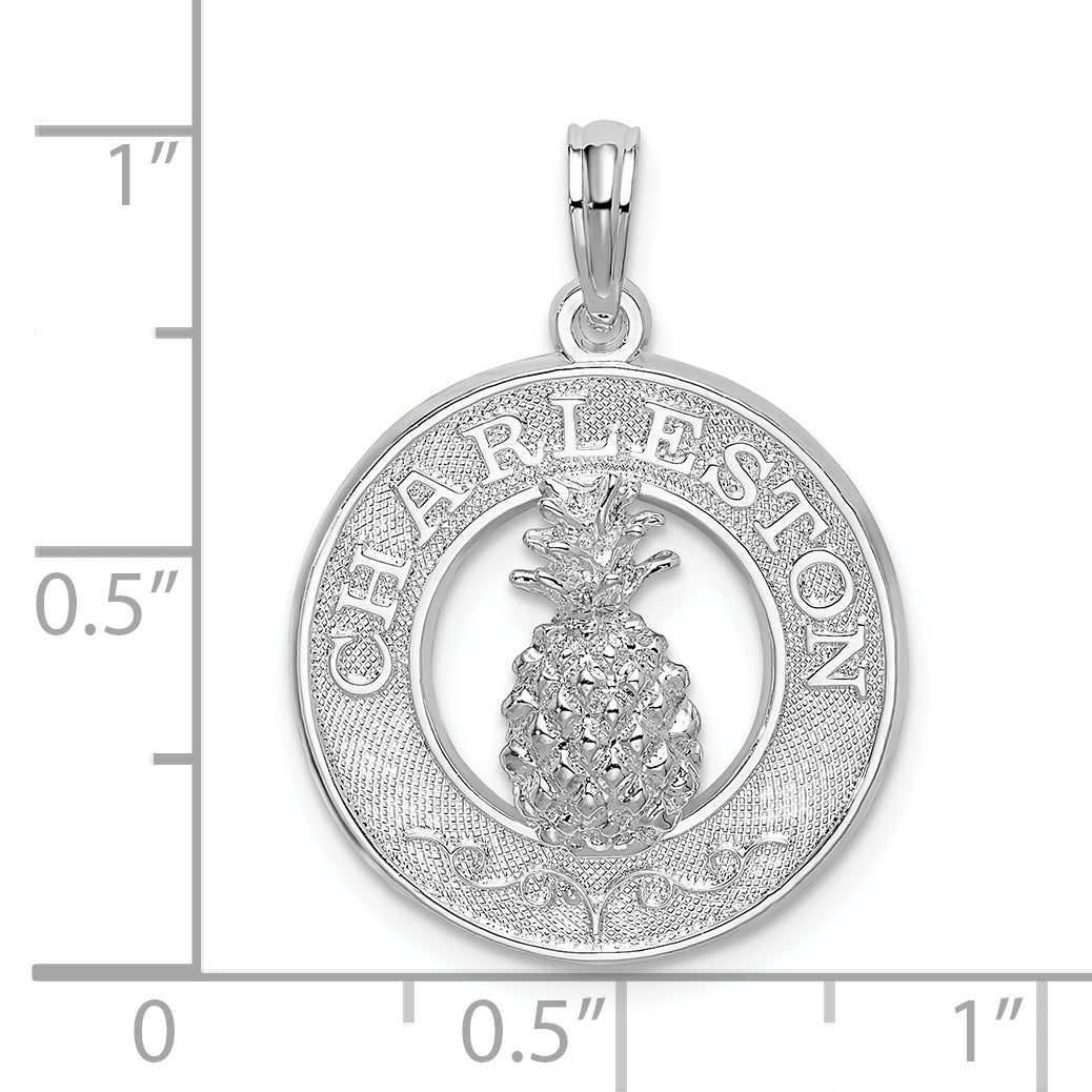De-Ani Sterling Silver Rhodium-Plated Charleston with Pineapple Circle Pendant