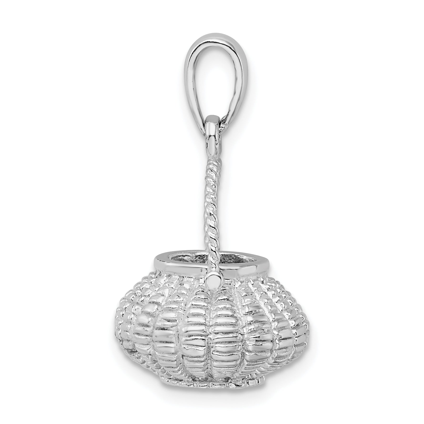 De-Ani Sterling Silver Rhodium-Plated 3D Flower Basket Moveable Handle Pendant Secondary image